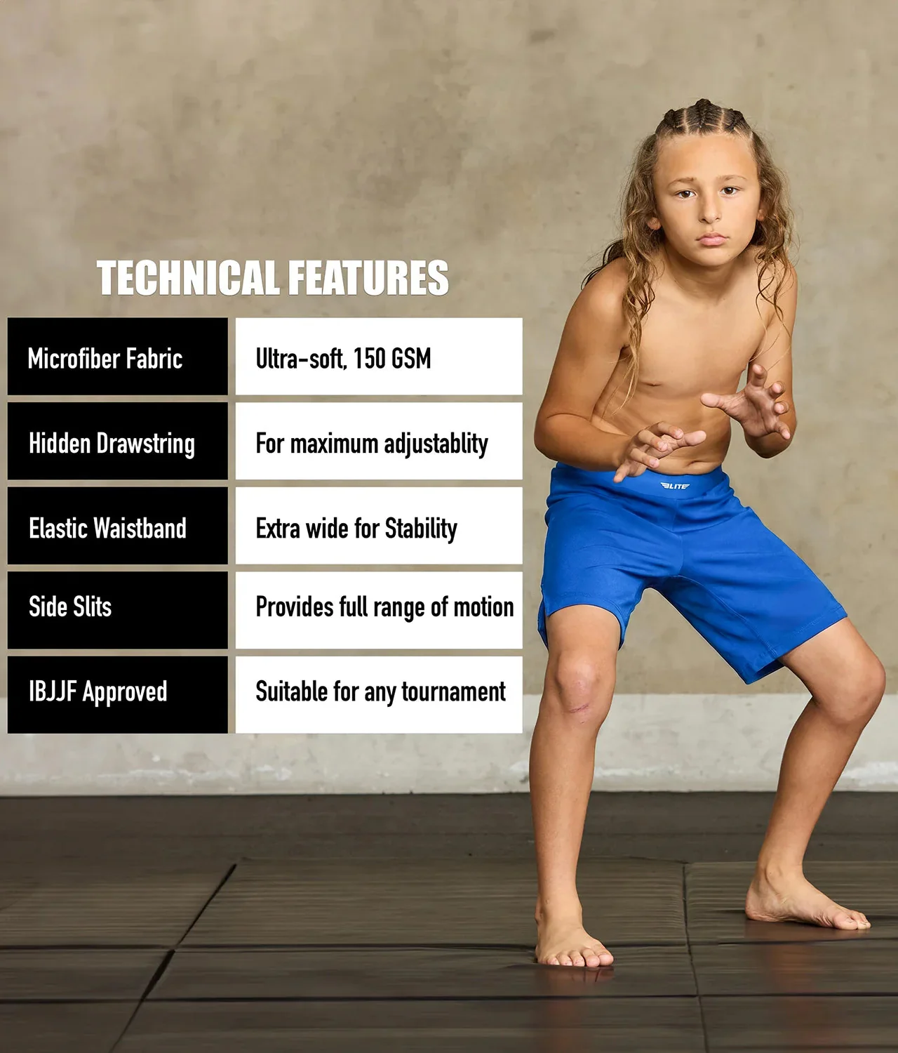 Black Jack Blue No-Gi Kids BJJ Shorts - Image 5