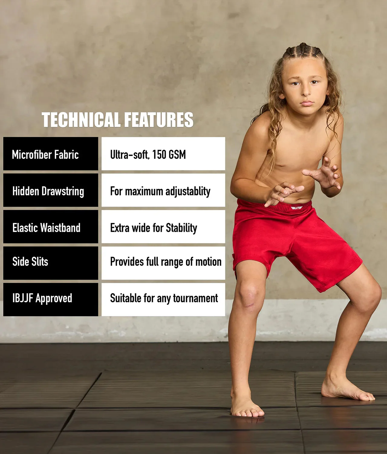 Black Jack Red No-Gi Kids BJJ Shorts - Image 5