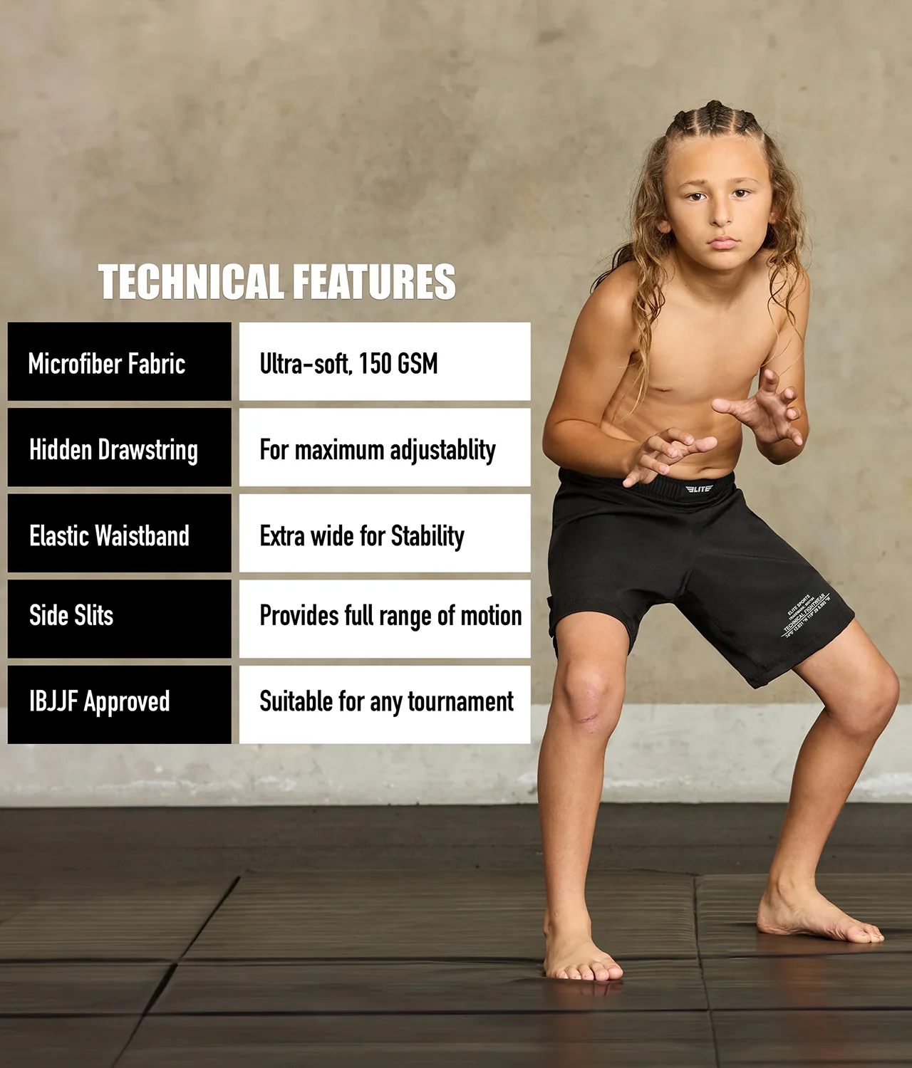Black Jack Black No-Gi Kids BJJ Shorts - Image 5