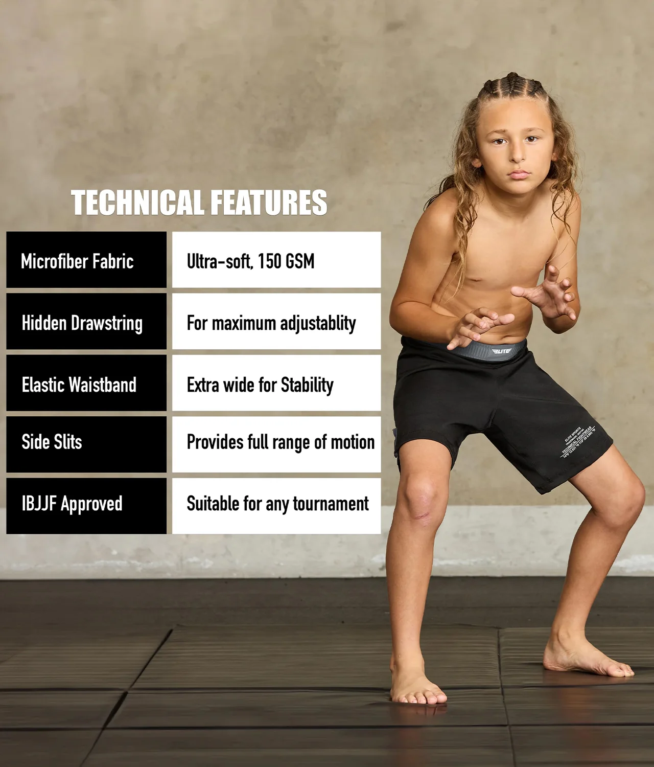 Black Jack Gray No-Gi Kids BJJ Shorts - Image 5