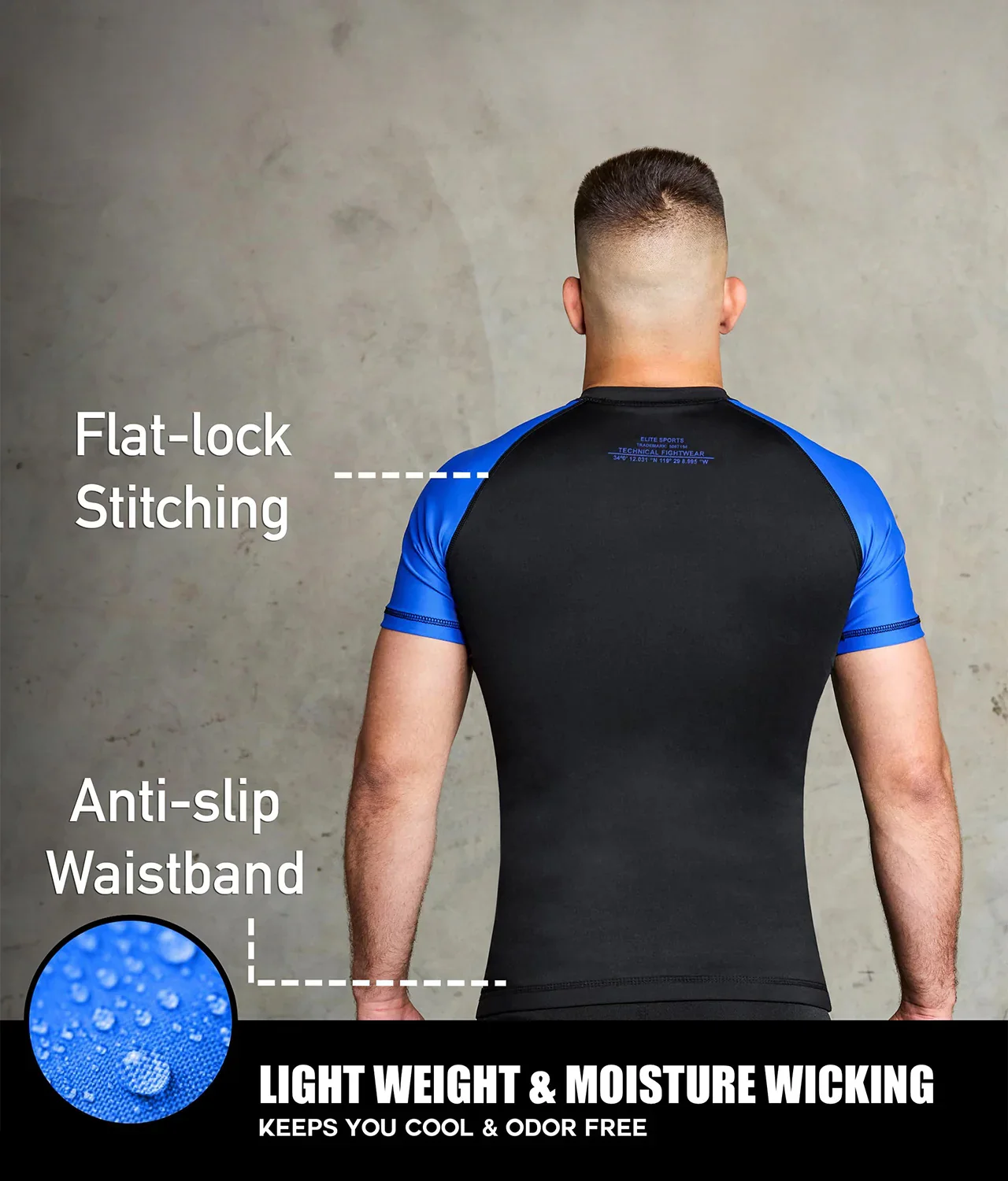 Standard Blue Short Sleeve No-Gi Mens BJJ Rash Guard - Image 4