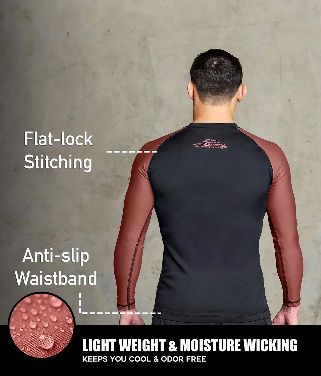 Standard Brown Long Sleeve No-Gi Mens BJJ Rash Guard - Image 4