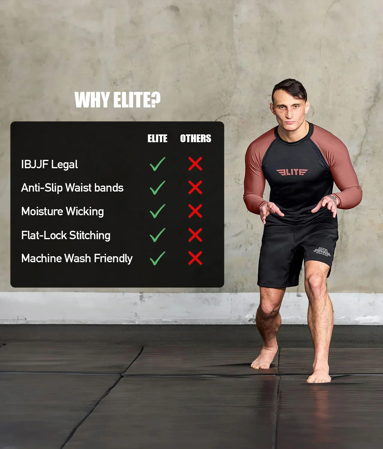 Standard Brown Long Sleeve No-Gi Mens BJJ Rash Guard - Image 5