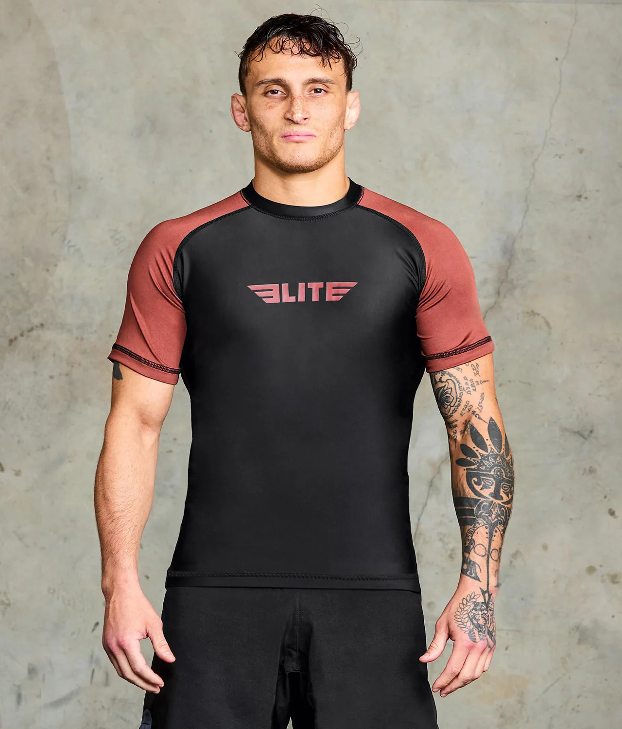 Standard Brown Short Sleeve No-Gi Mens BJJ Rash Guard