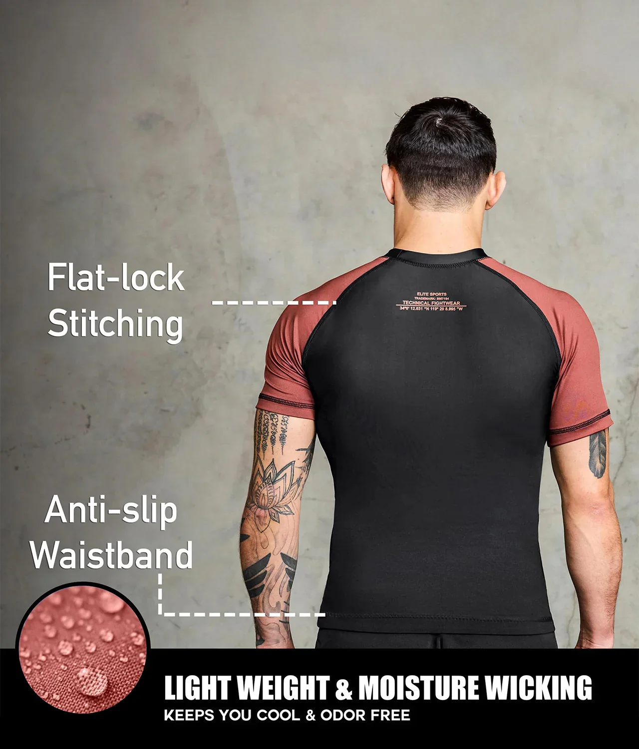 Standard Brown Short Sleeve No-Gi Mens BJJ Rash Guard - Image 4