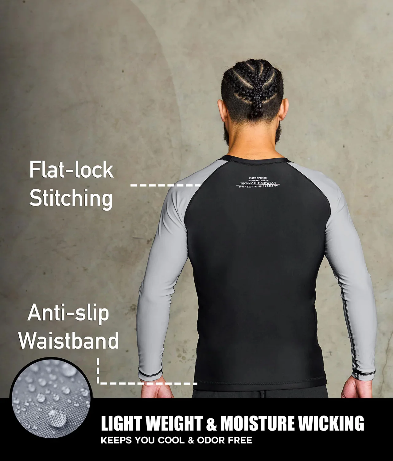 Standard Gray Long Sleeve No-Gi Mens BJJ Rash Guard - Image 4