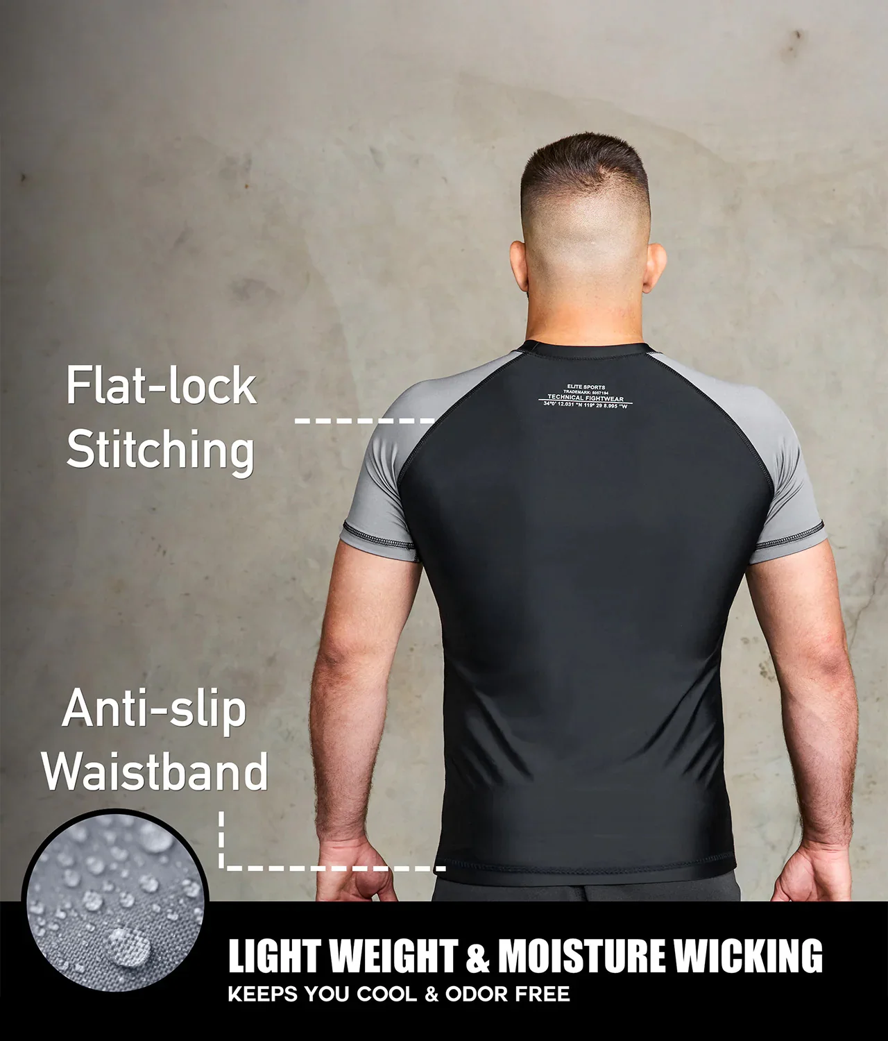 Standard Gray Short Sleeve No-Gi Mens BJJ Rash Guard - Image 4