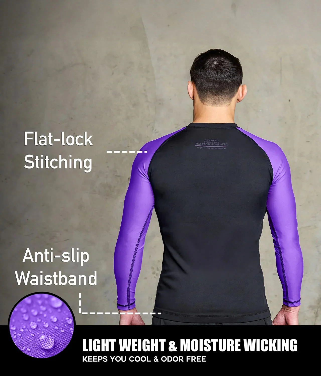 Standard Purple Long Sleeve No-Gi Mens BJJ Rash Guard - Image 4