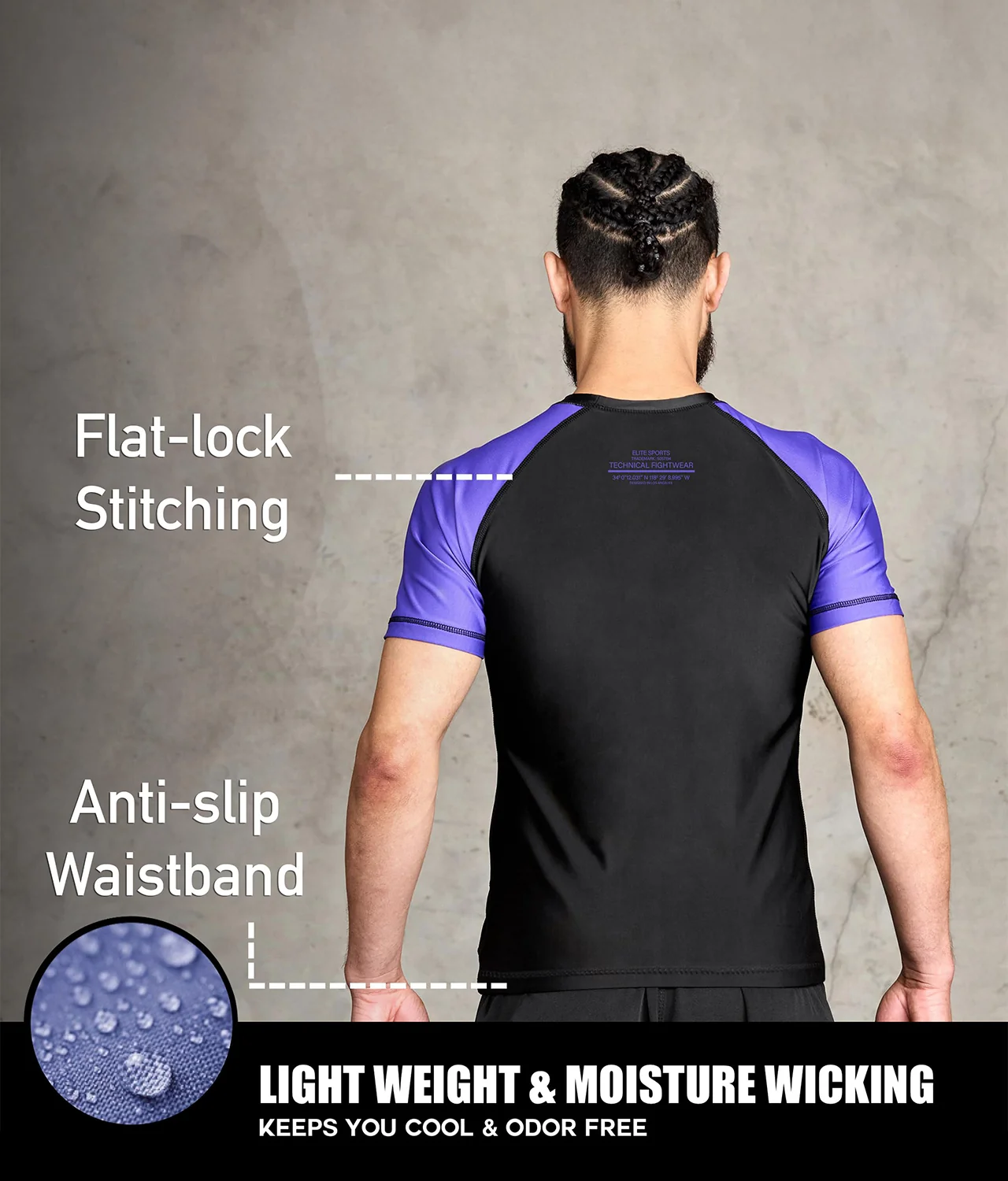 Standard Purple Short Sleeve No-Gi Mens BJJ Rash Guard - Image 4