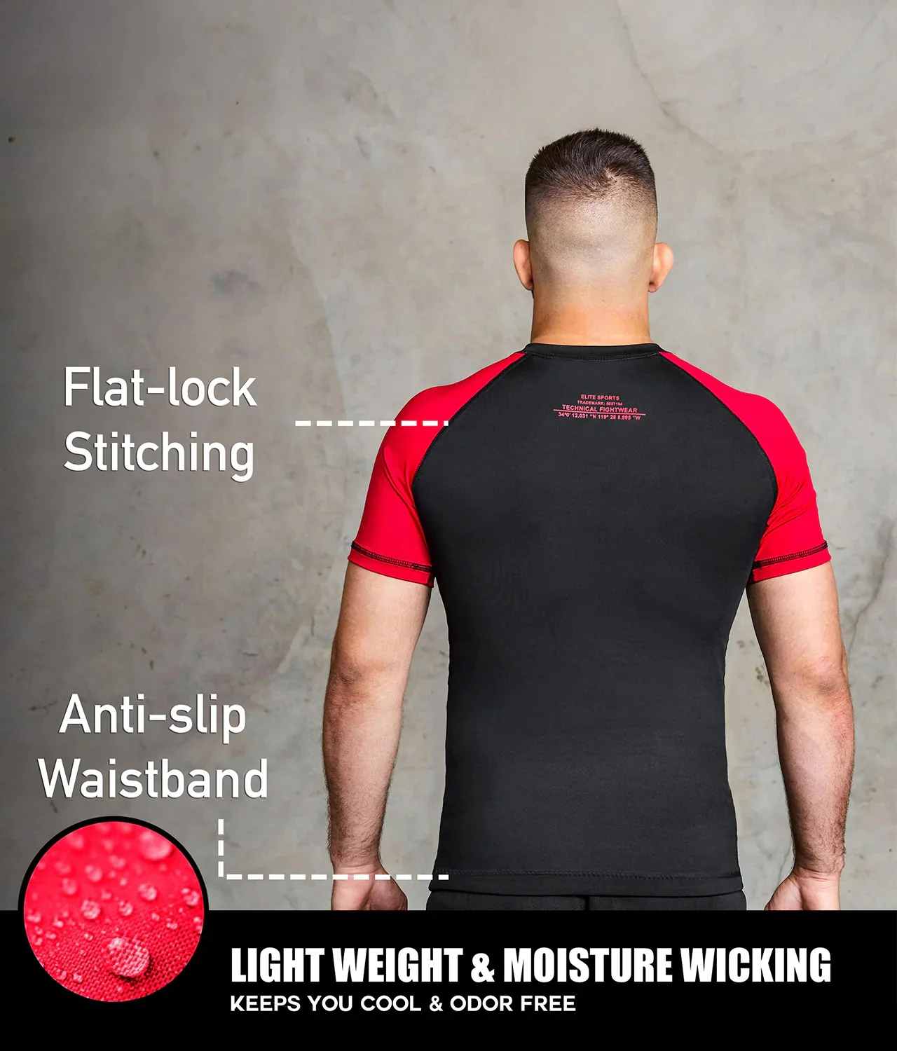 Standard Red Short Sleeve No-Gi Mens BJJ Rash Guard - Image 4