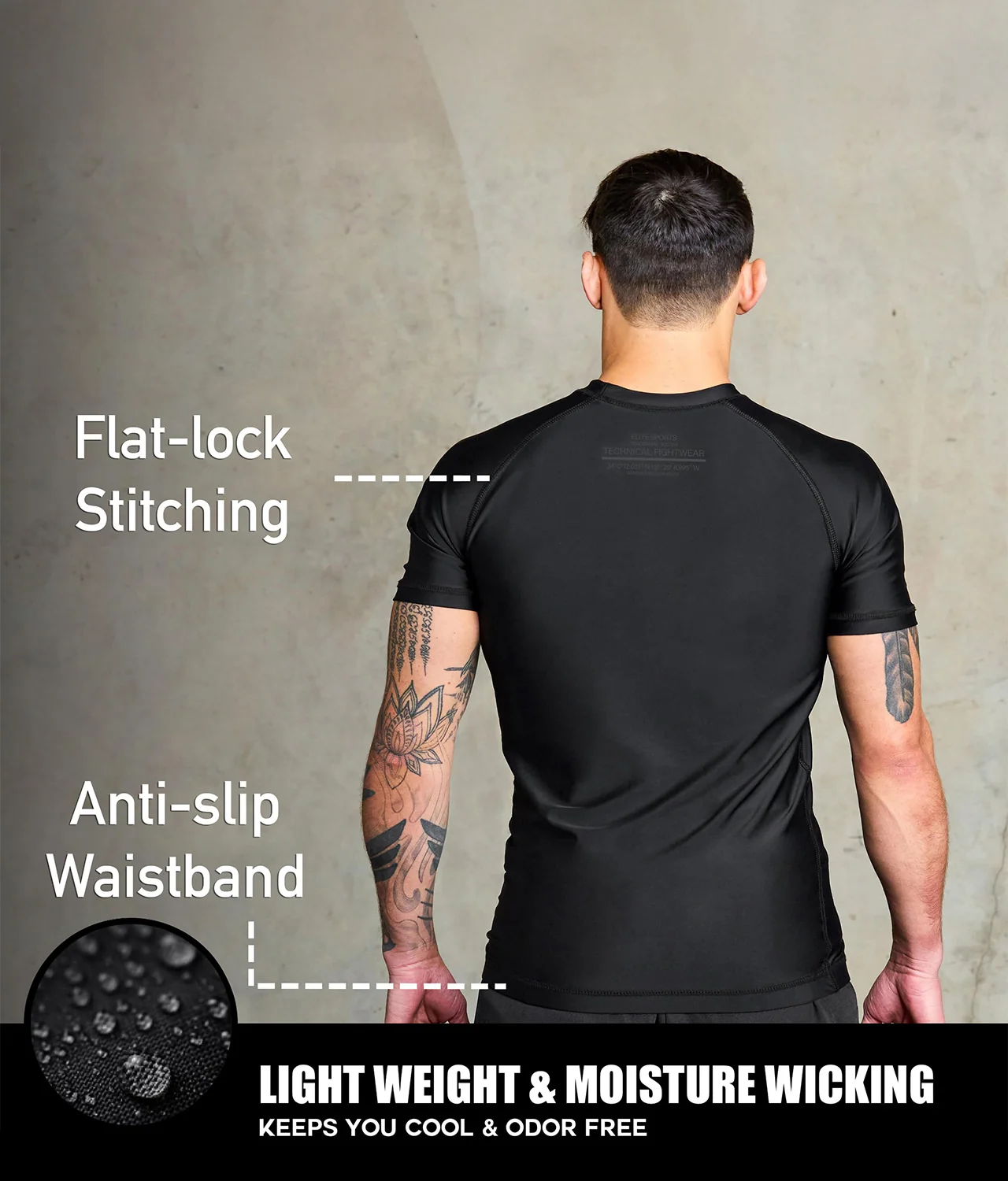 Standard Black Short Sleeve No-Gi Mens BJJ Rash Guard - Image 4