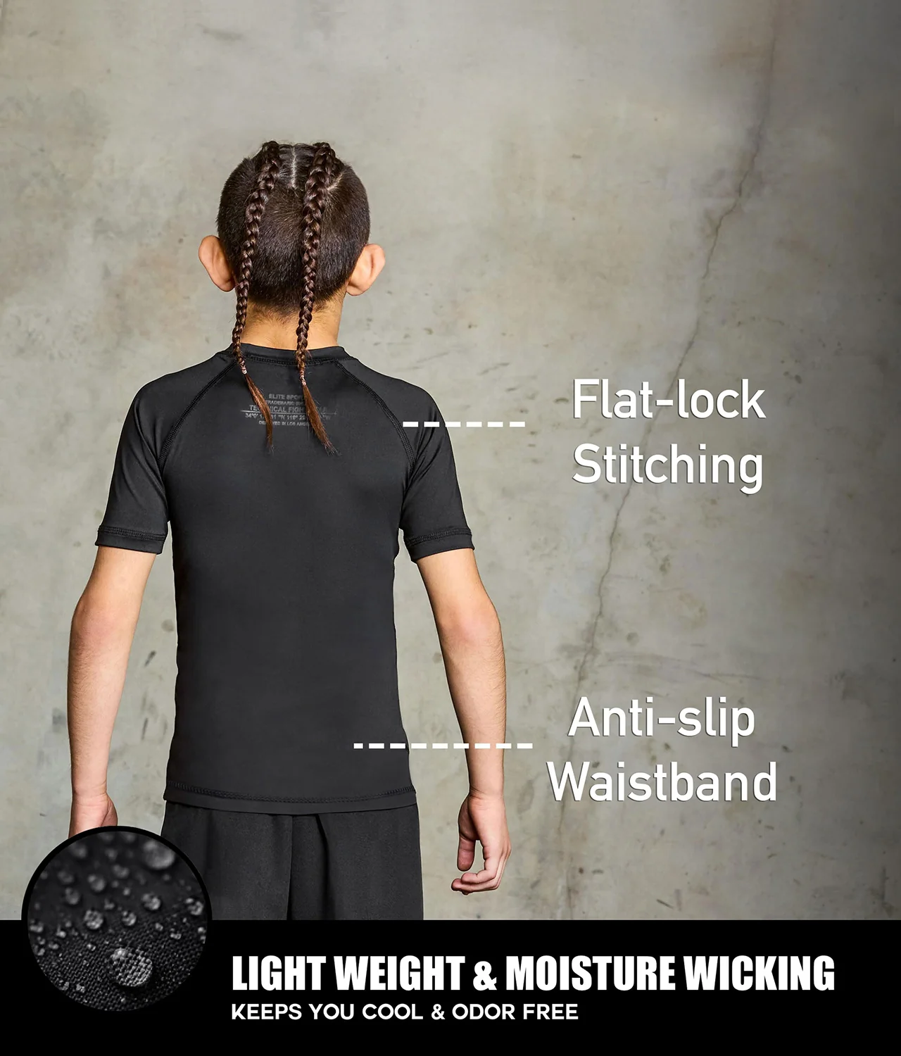 Standard Black Short Sleeve No-Gi Kids BJJ Rash Guard - Image 4