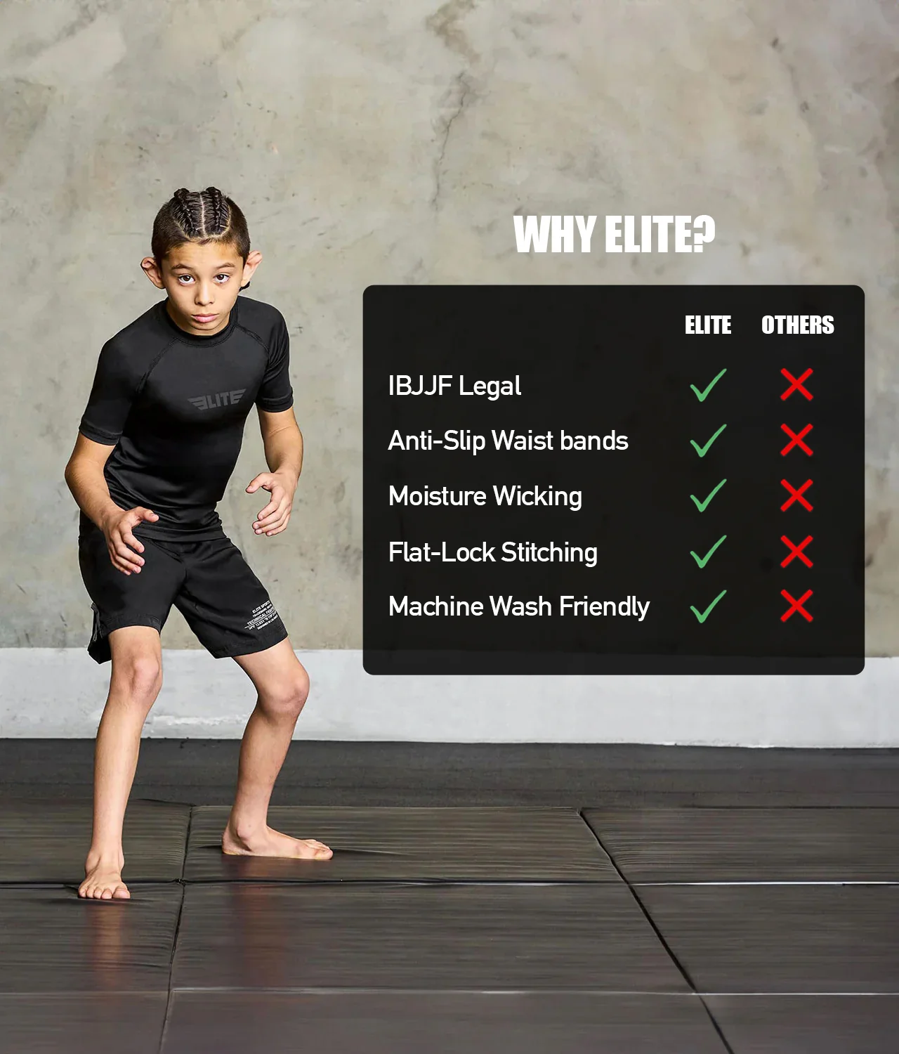 Standard Black Short Sleeve No-Gi Kids BJJ Rash Guard - Image 5