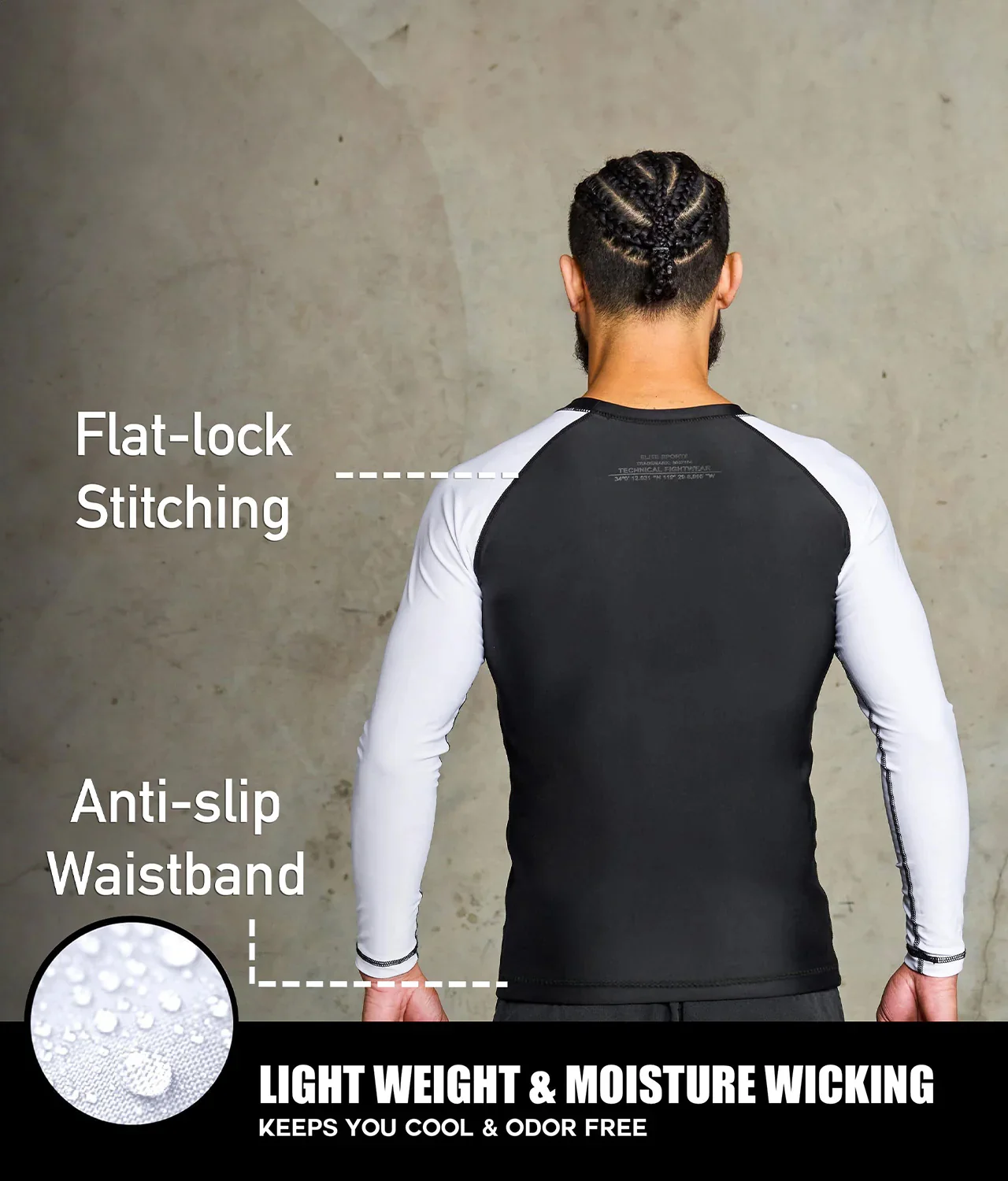 Standard White Long Sleeve No-Gi Mens BJJ Rash Guard - Image 4