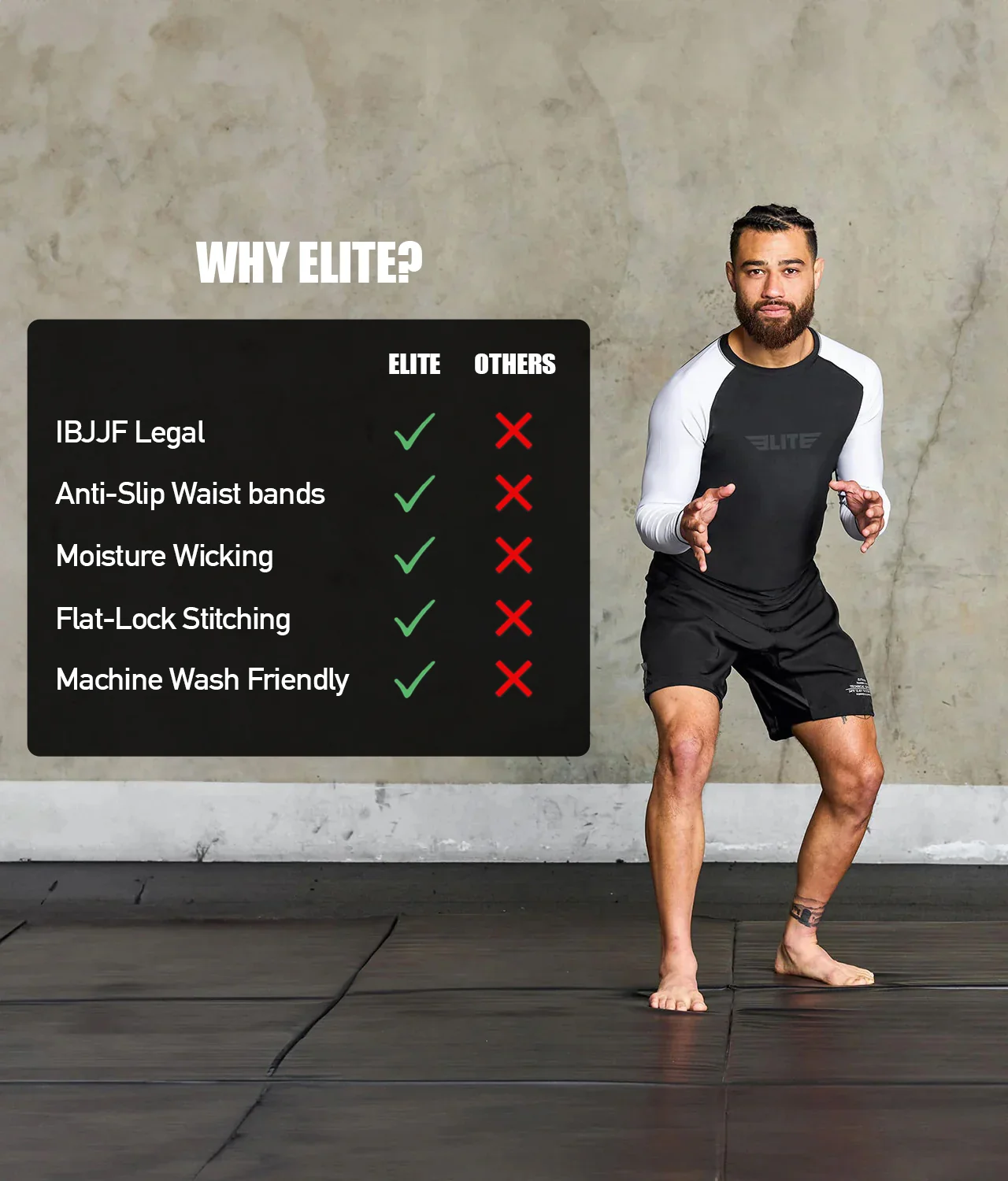 Standard White Long Sleeve No-Gi Mens BJJ Rash Guard - Image 5