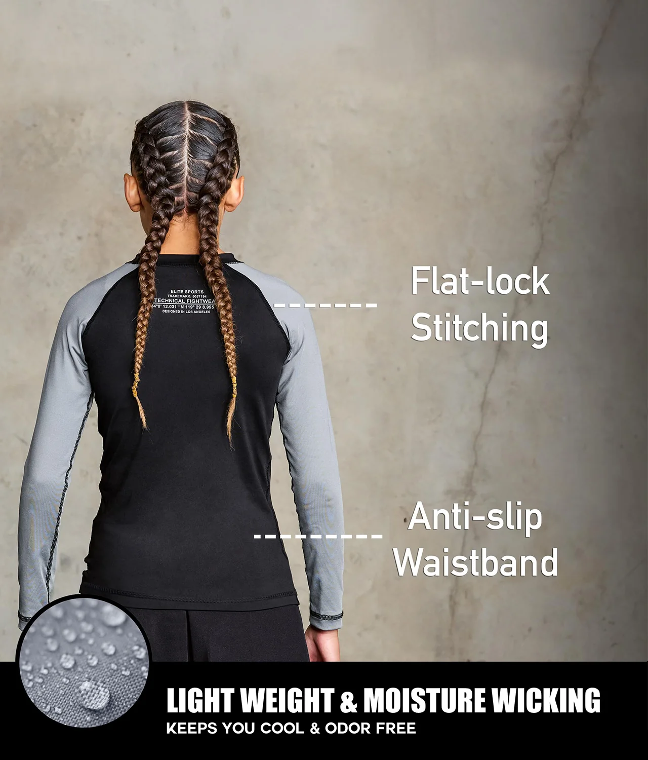 Standard Gray Long Sleeve No-Gi Kids BJJ Rash Guard - Image 4