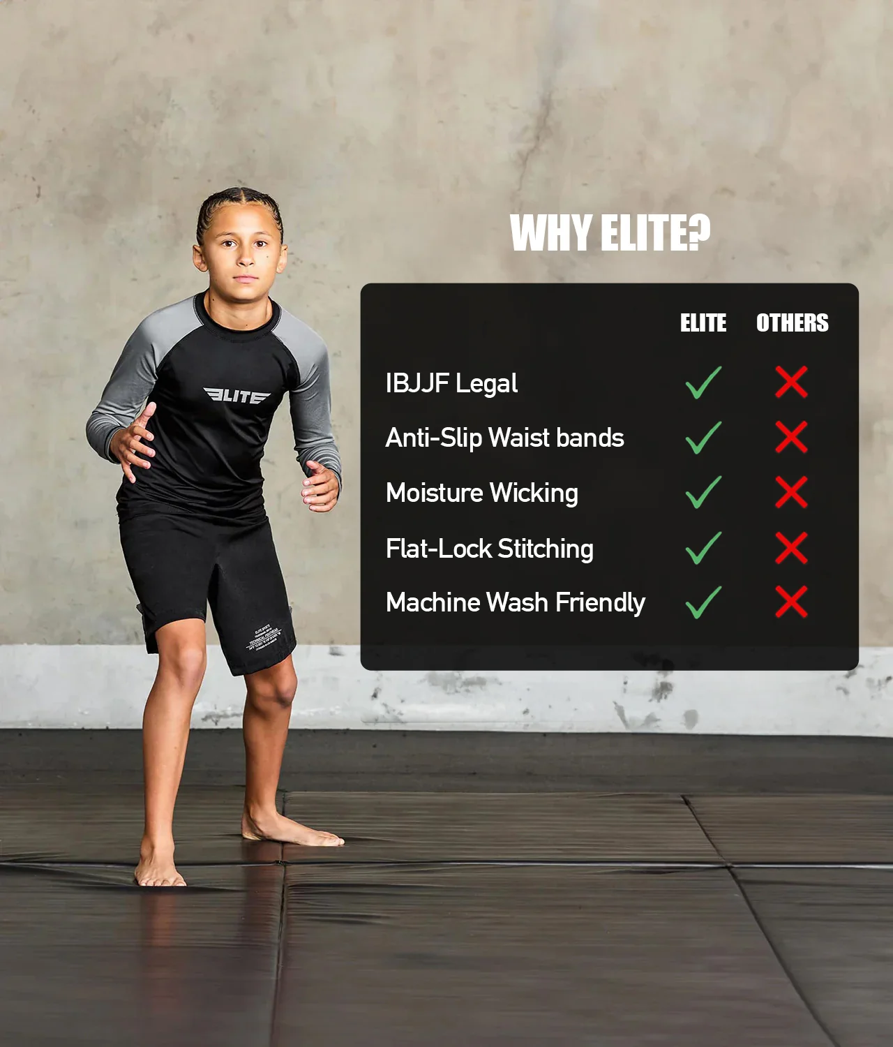 Standard Gray Long Sleeve No-Gi Kids BJJ Rash Guard - Image 5