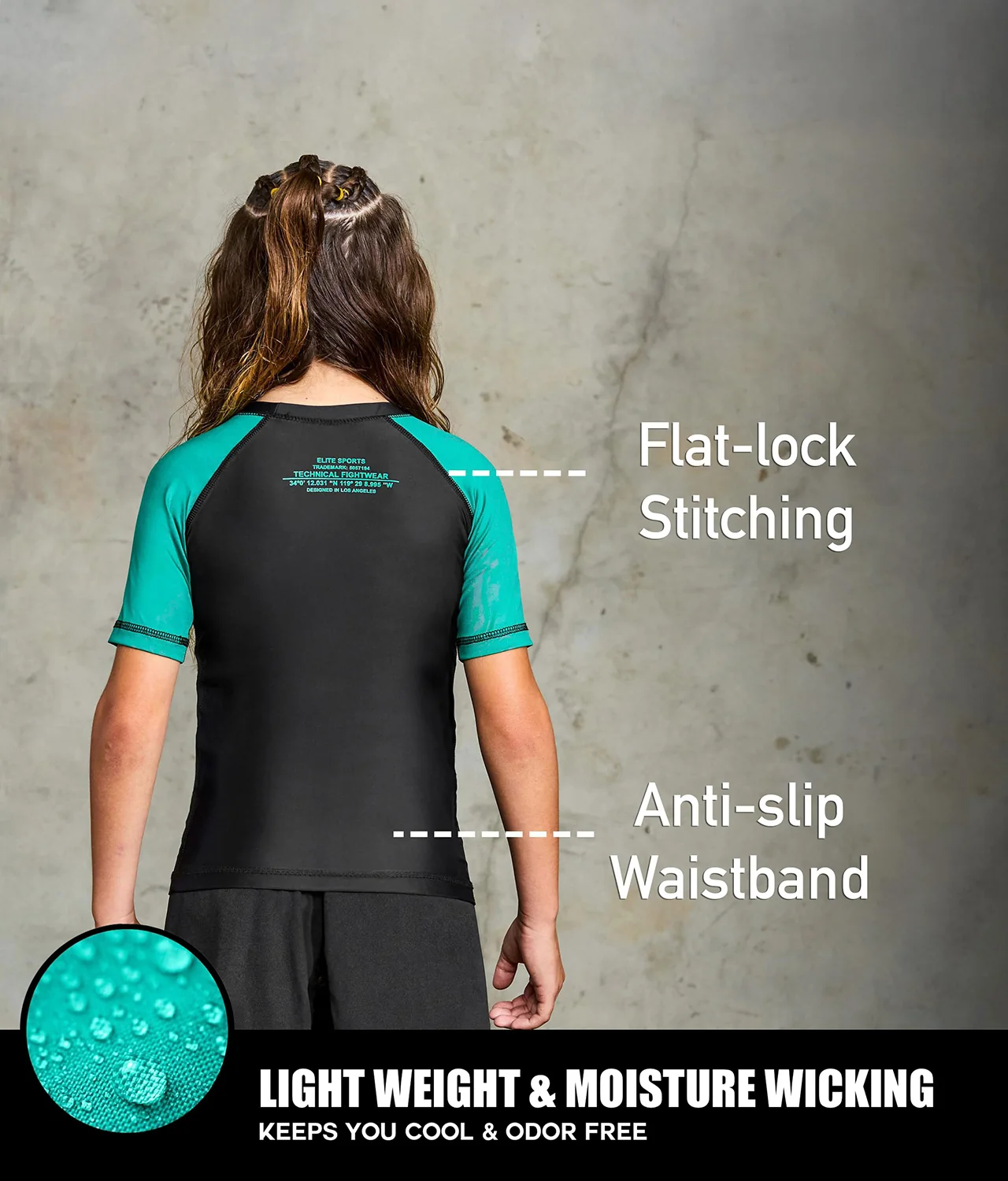 Standard Green Short Sleeve No-Gi Kids BJJ Rash Guard - Image 4