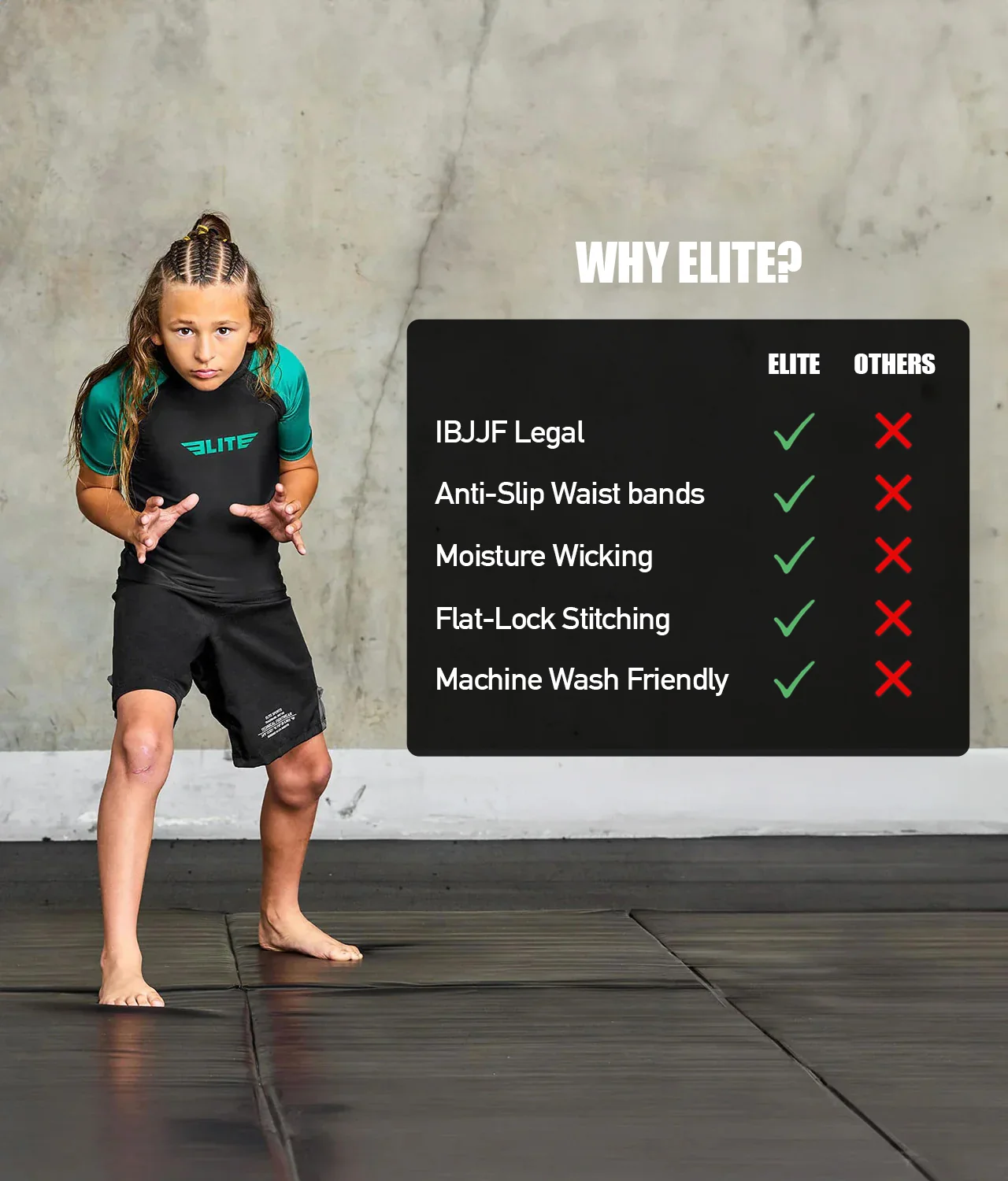 Standard Green Short Sleeve No-Gi Kids BJJ Rash Guard - Image 5