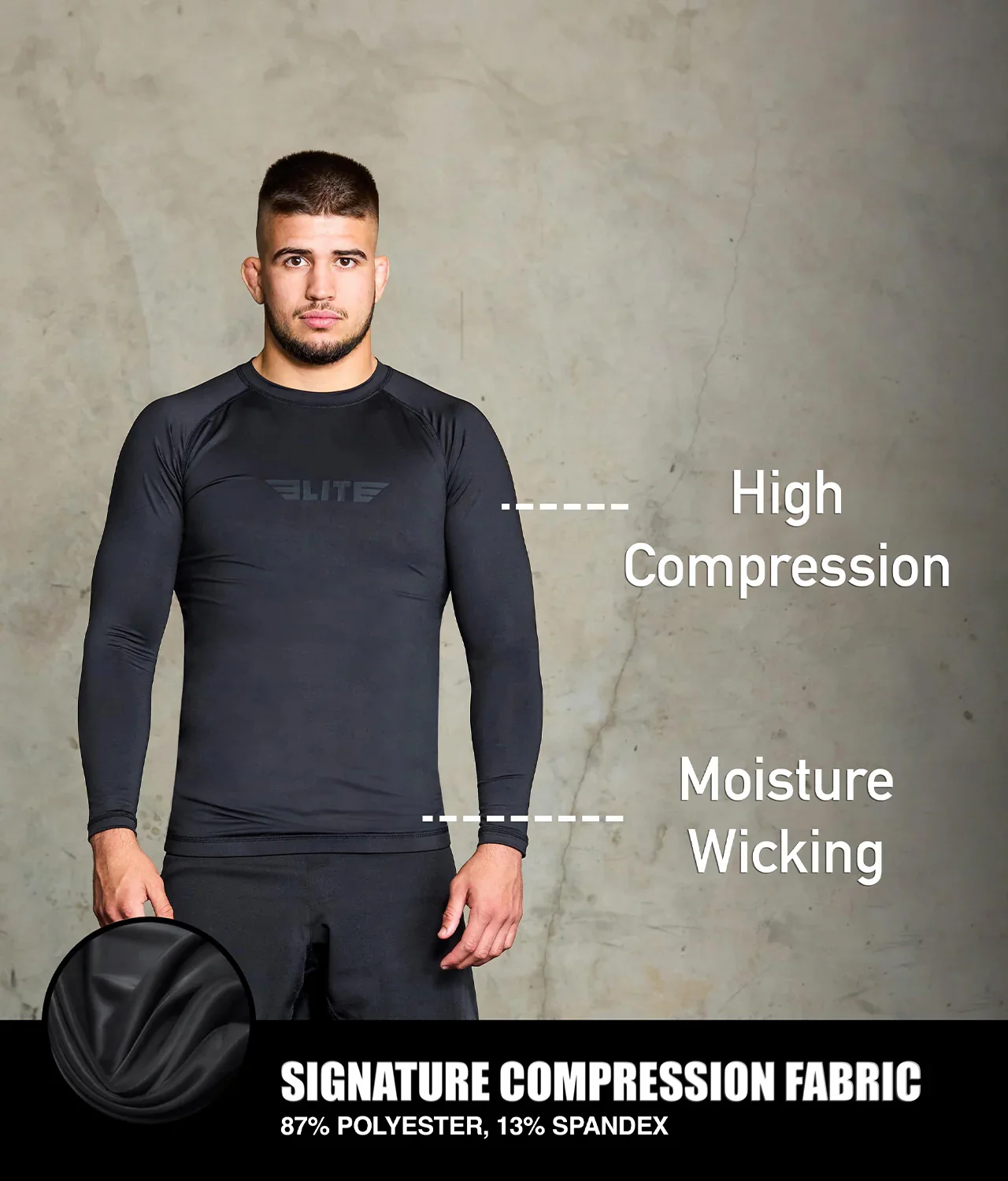 Standard Black Long Sleeve No-Gi Mens BJJ Rash Guard - (Pack of 3) - Image 2