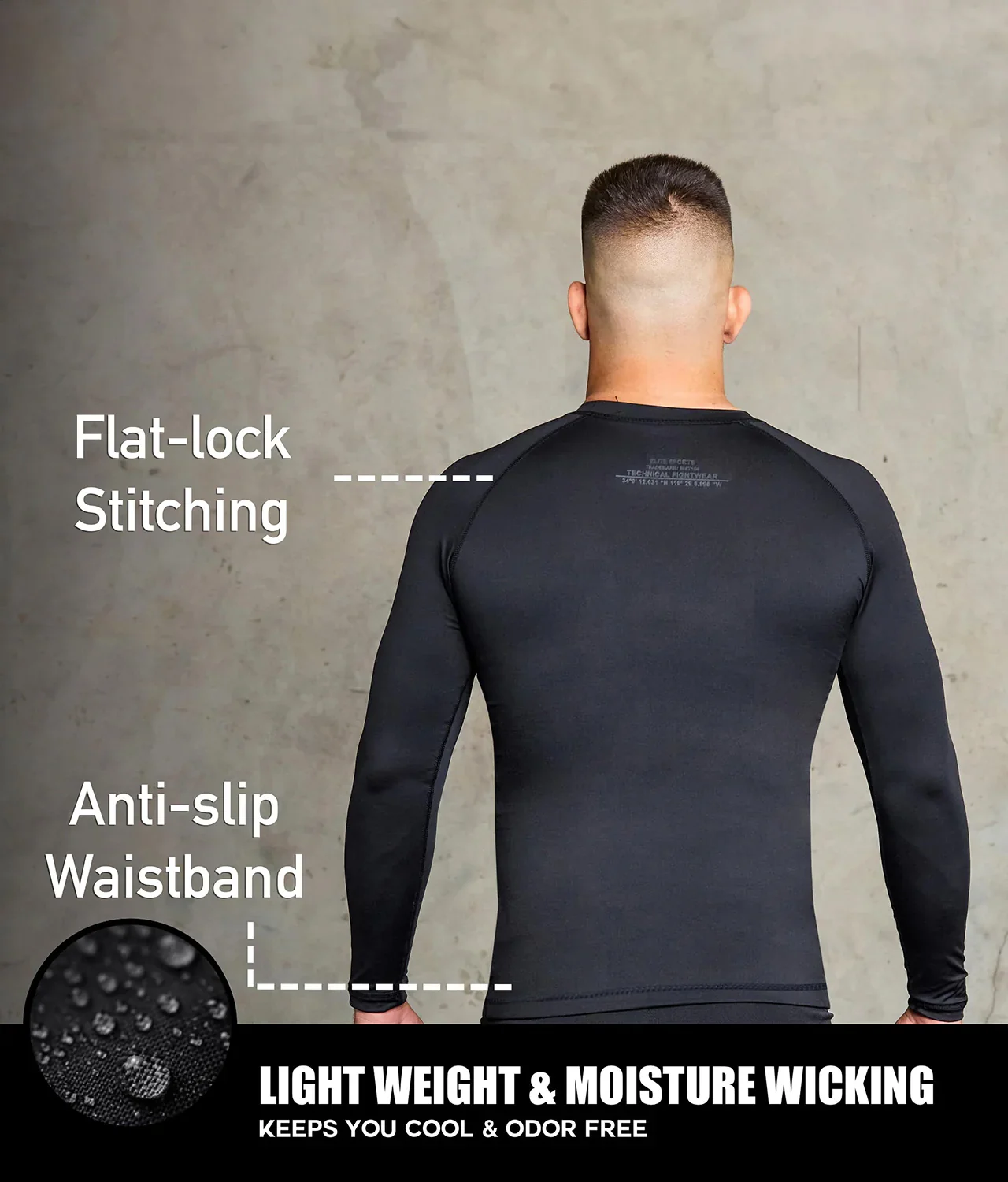 Standard Black Long Sleeve No-Gi Mens BJJ Rash Guard - (Pack of 3) - Image 4