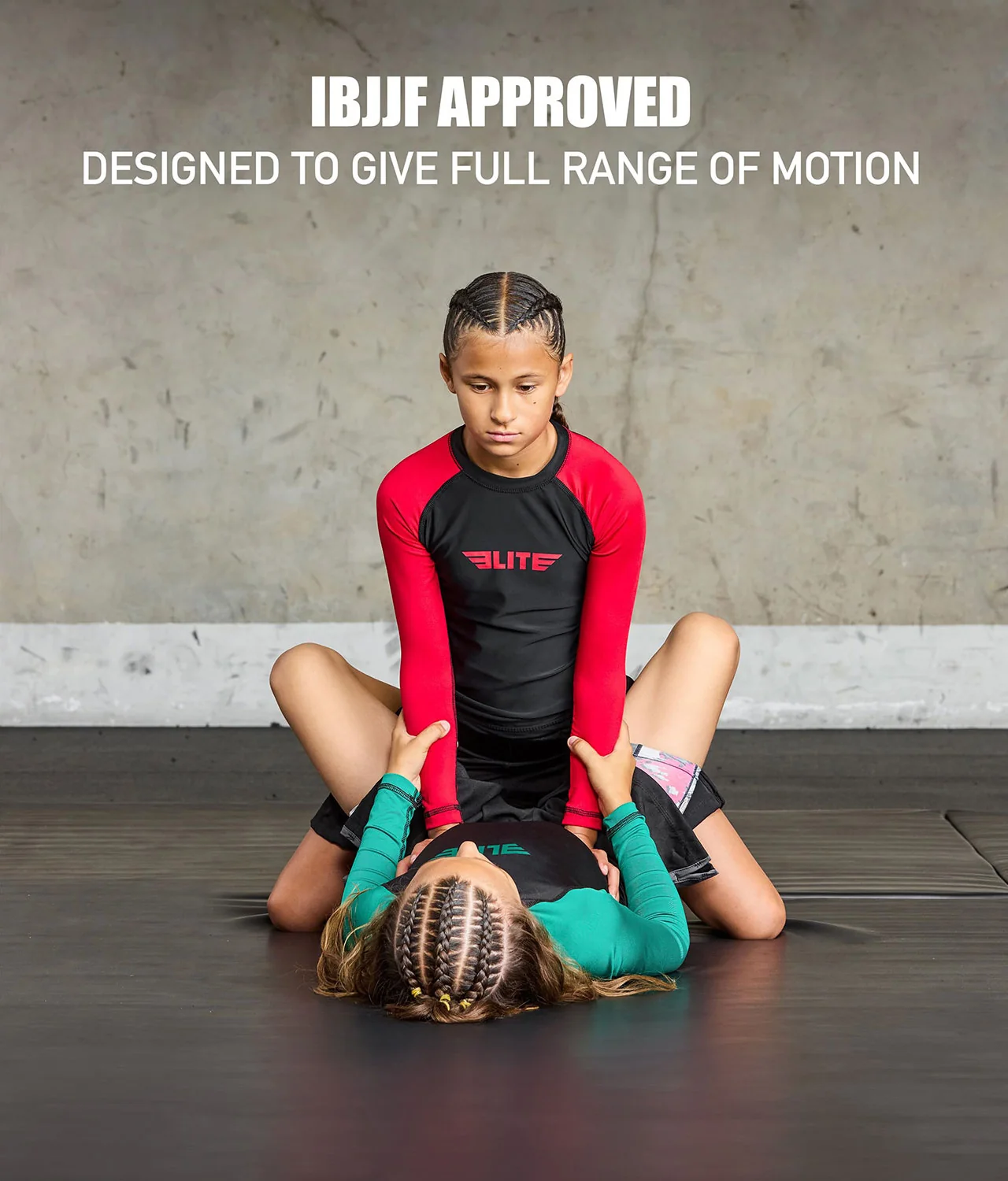Standard Red Long Sleeve No-Gi Kids BJJ Rash Guard - Image 6