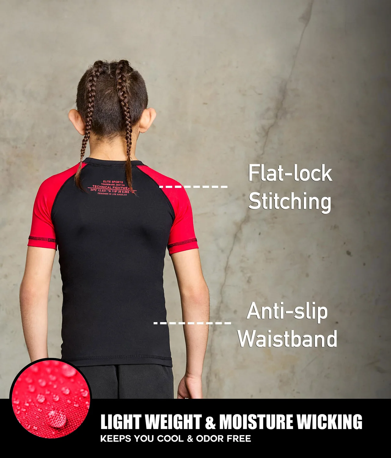 Standard Red Short Sleeve No-Gi Kids BJJ Rash Guard - Image 4