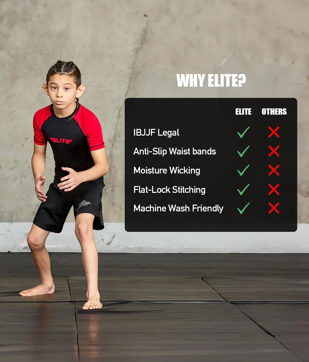 Standard Red Short Sleeve No-Gi Kids BJJ Rash Guard - Image 5