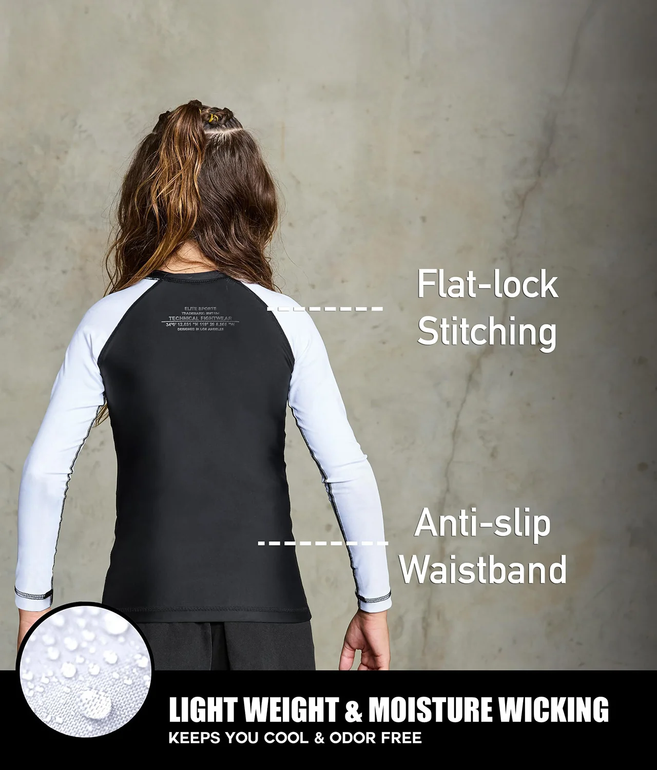 Standard White Long Sleeve No-Gi Kids BJJ Rash Guard - Image 4