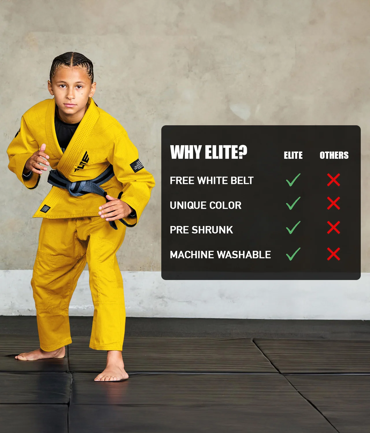 Core Yellow Brazilian Jiu Jitsu Kids BJJ Gi - Image 5