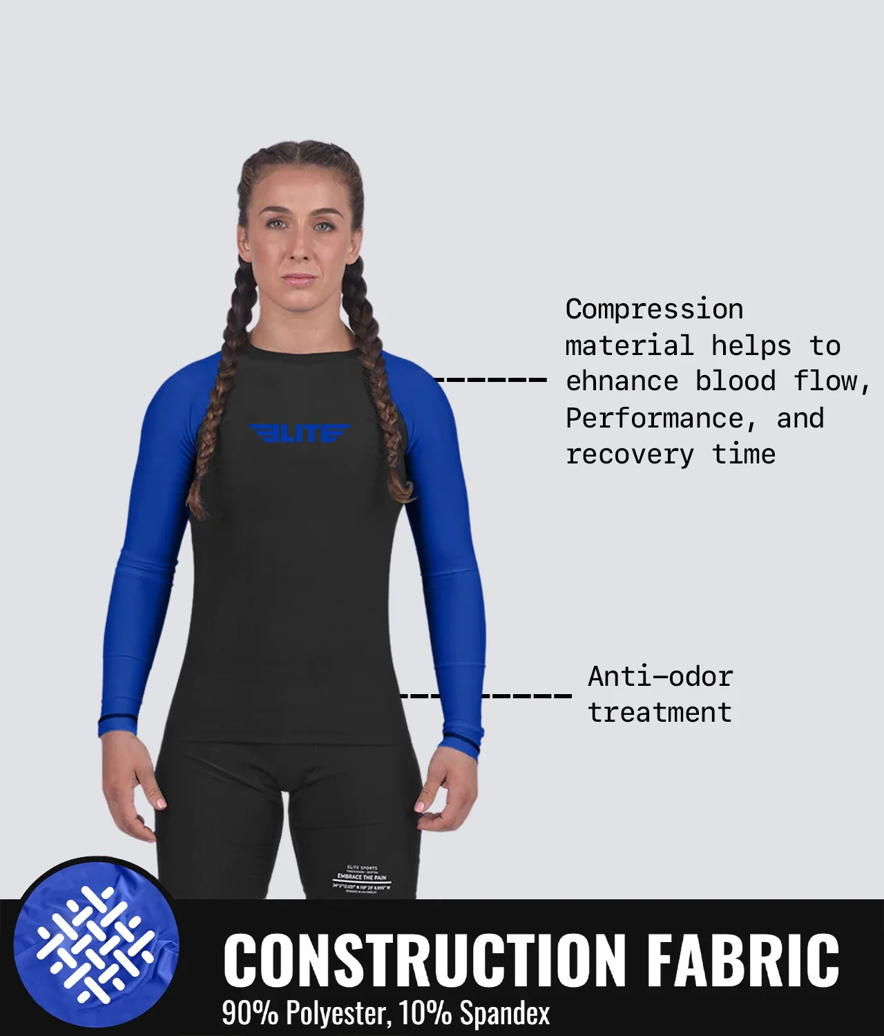 Standard Blue Long Sleeve No-Gi Womens BJJ Rash Guard - Image 8