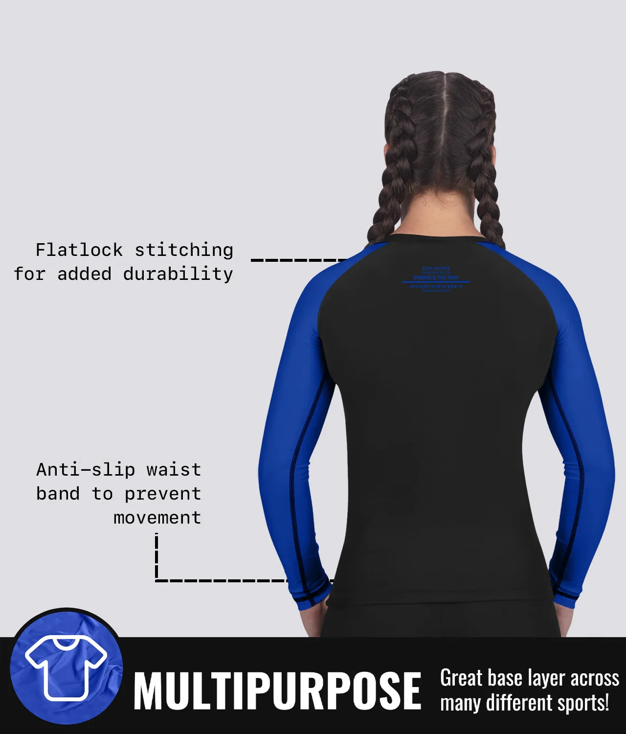 Standard Blue Long Sleeve No-Gi Womens BJJ Rash Guard - Image 9