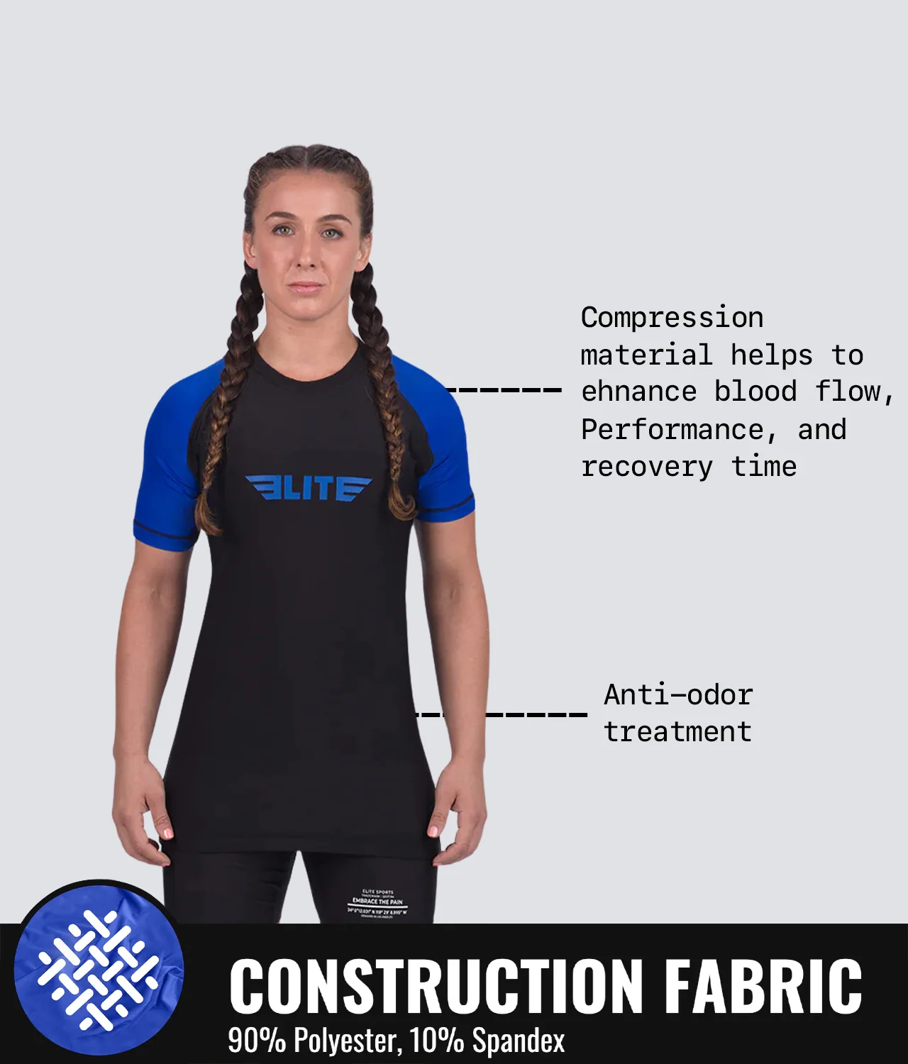 Standard Blue Short Sleeve No-Gi Womens BJJ Rash Guard - Image 8