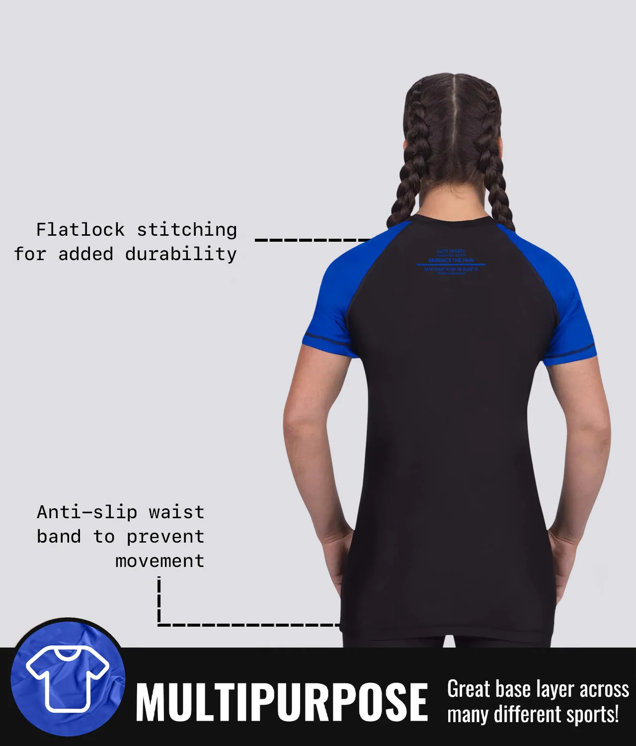 Standard Blue Short Sleeve No-Gi Womens BJJ Rash Guard - Image 9