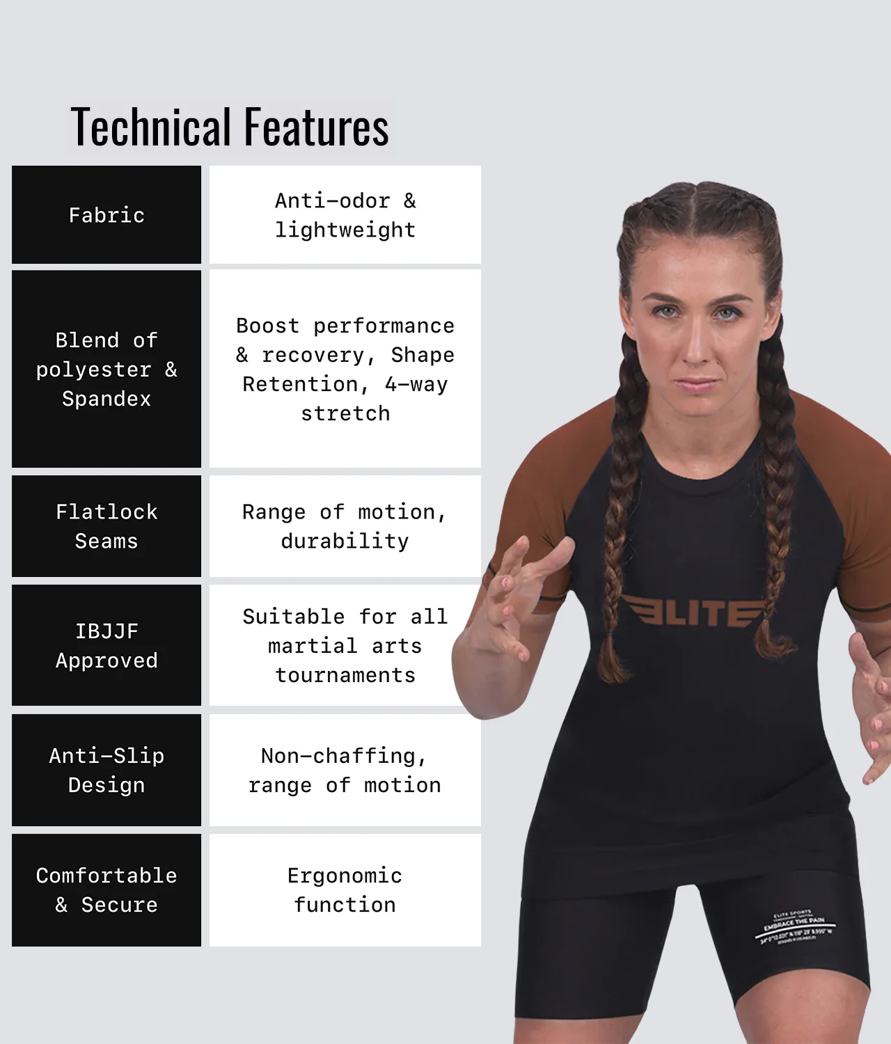 Standard Brown Short Sleeve No-Gi Womens BJJ Rash Guard - Image 6