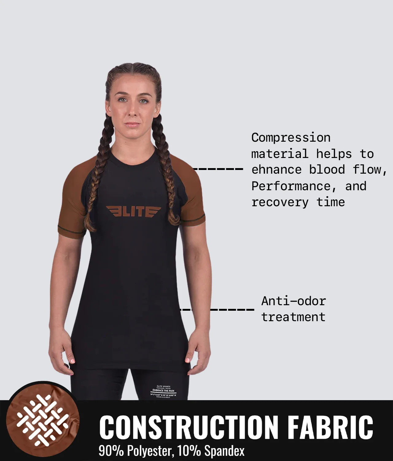 Standard Brown Short Sleeve No-Gi Womens BJJ Rash Guard - Image 8