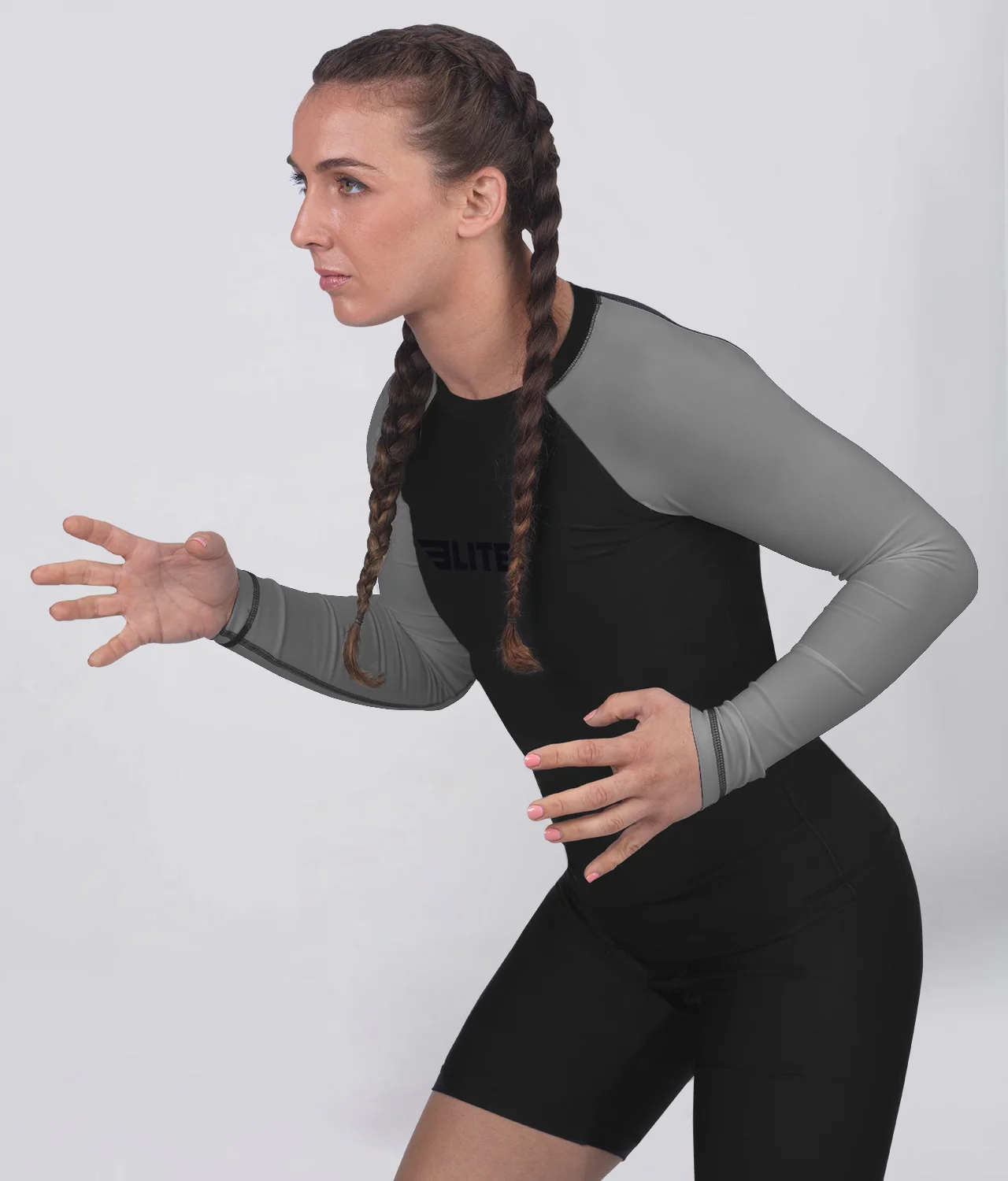 Standard Gray Long Sleeve No-Gi Womens BJJ Rash Guard - Image 4
