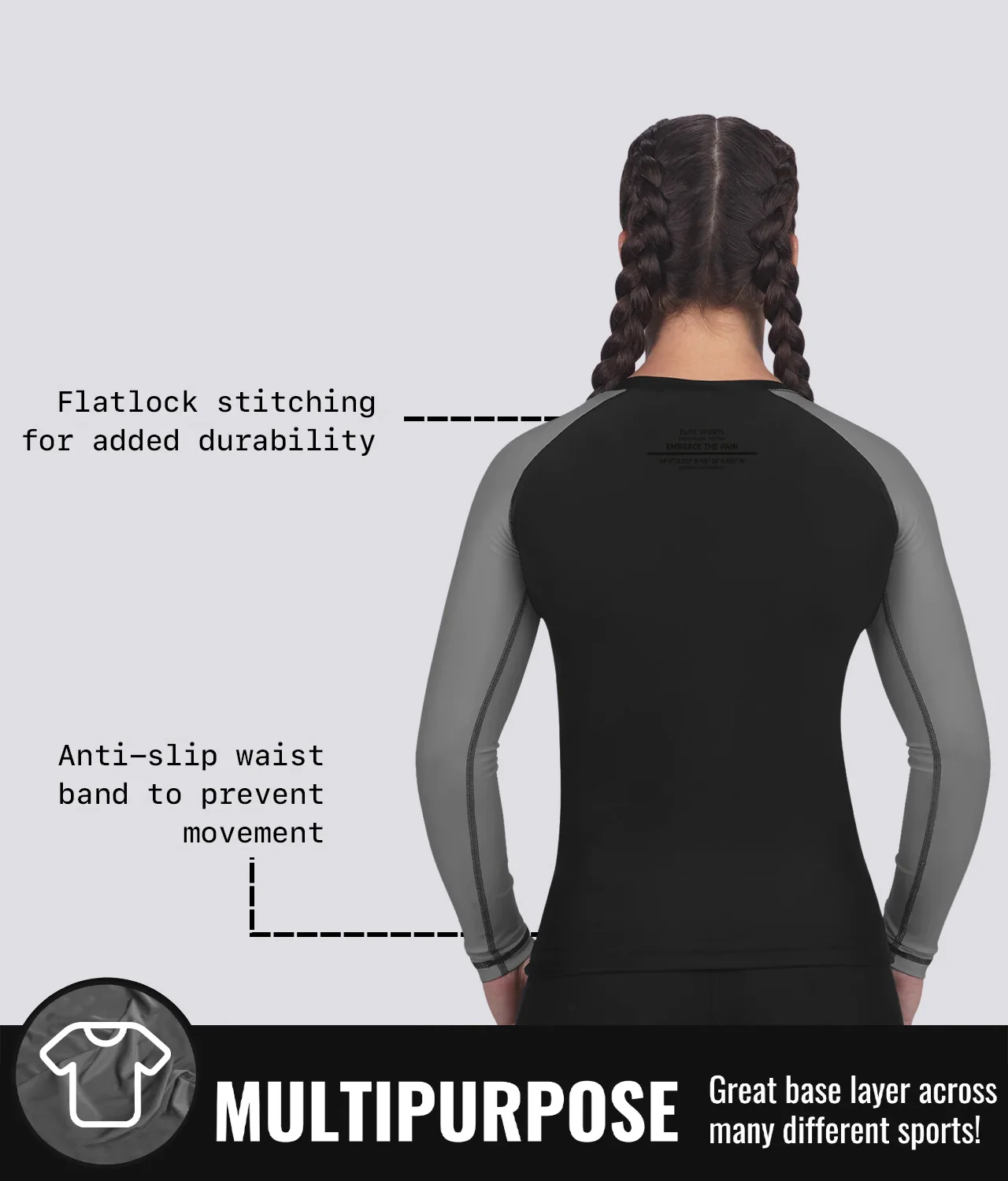 Standard Gray Long Sleeve No-Gi Womens BJJ Rash Guard - Image 9