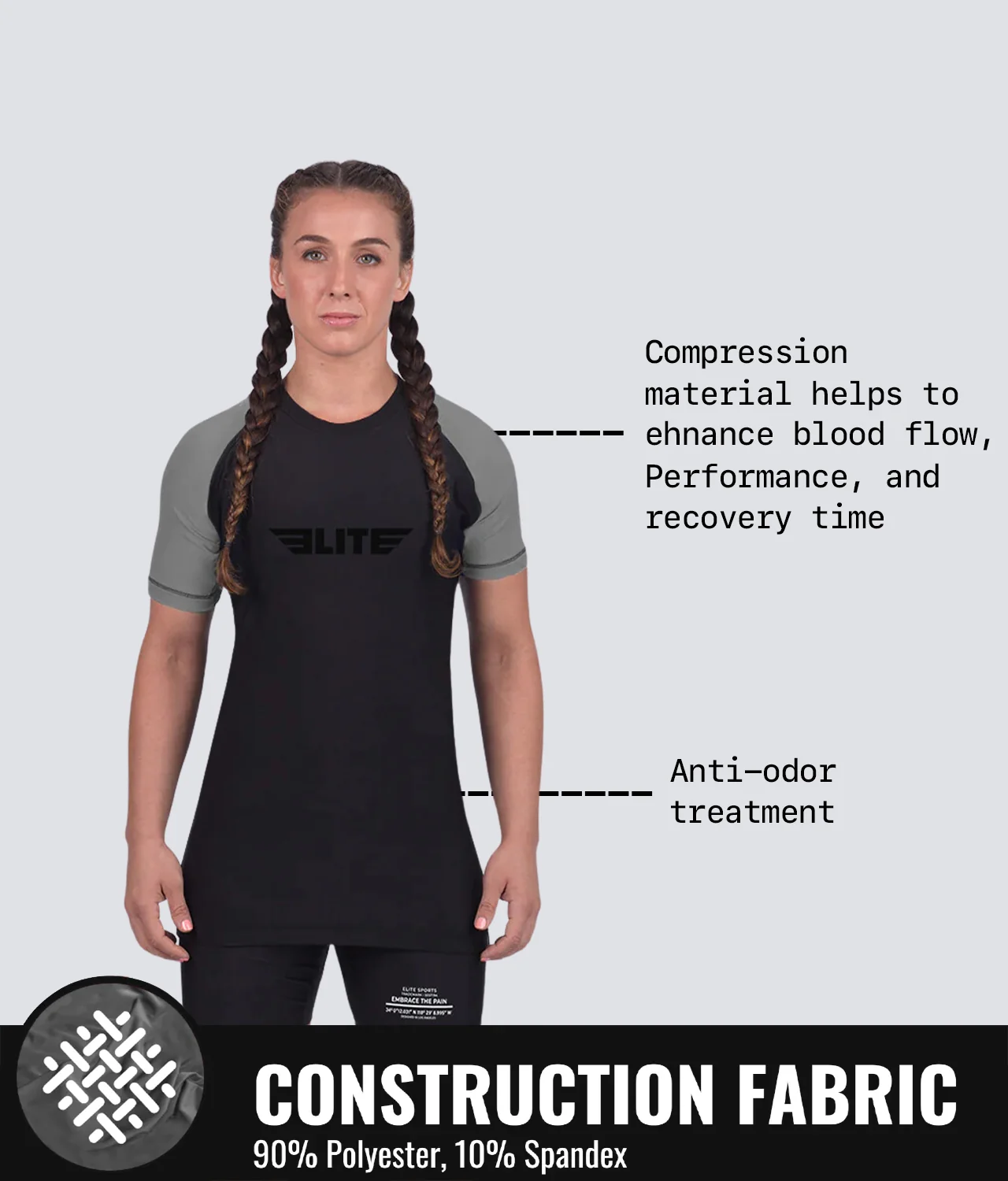 Standard Gray Short Sleeve No-Gi Womens BJJ Rash Guard - Image 8