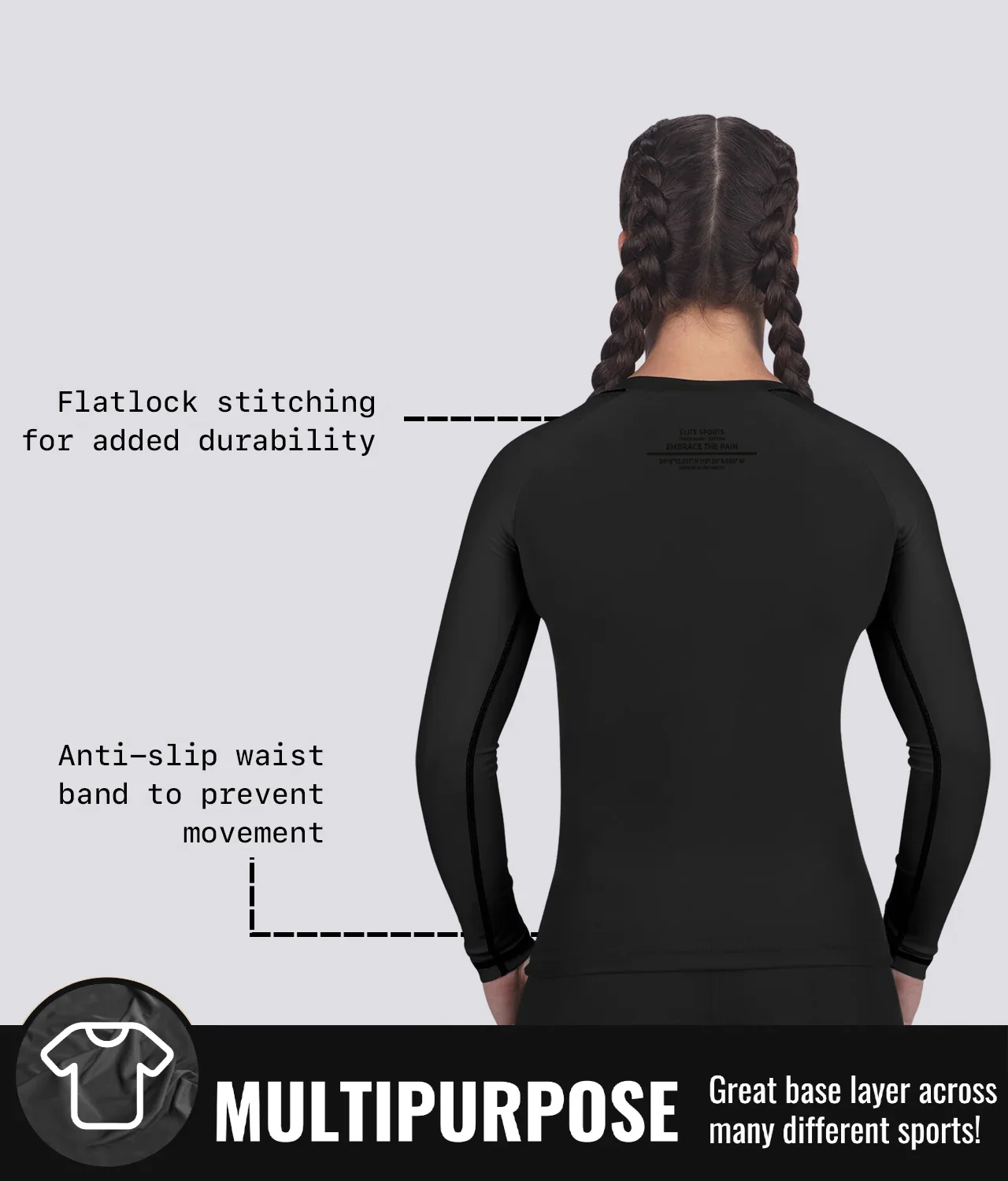 Standard Black Long Sleeve No-Gi Womens BJJ Rash Guard - Image 9