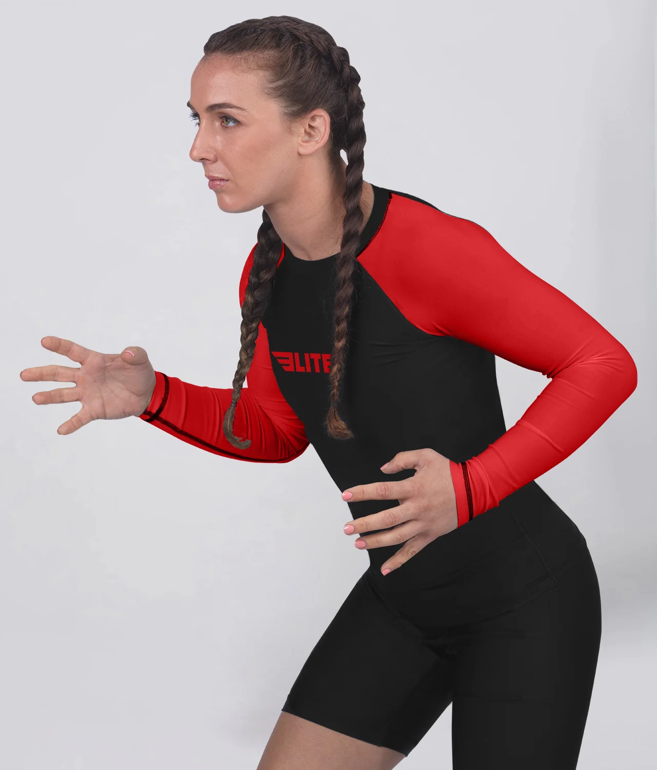 Standard Red Long Sleeve No-Gi Womens BJJ Rash Guard - Image 4