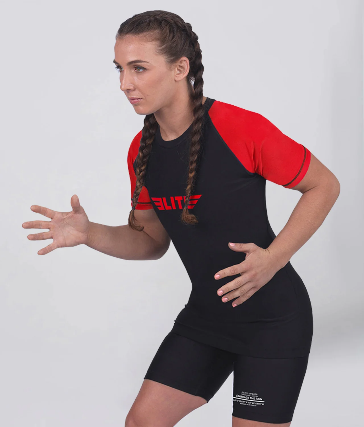 Standard Red Short Sleeve No-Gi Womens BJJ Rash Guard - Image 4