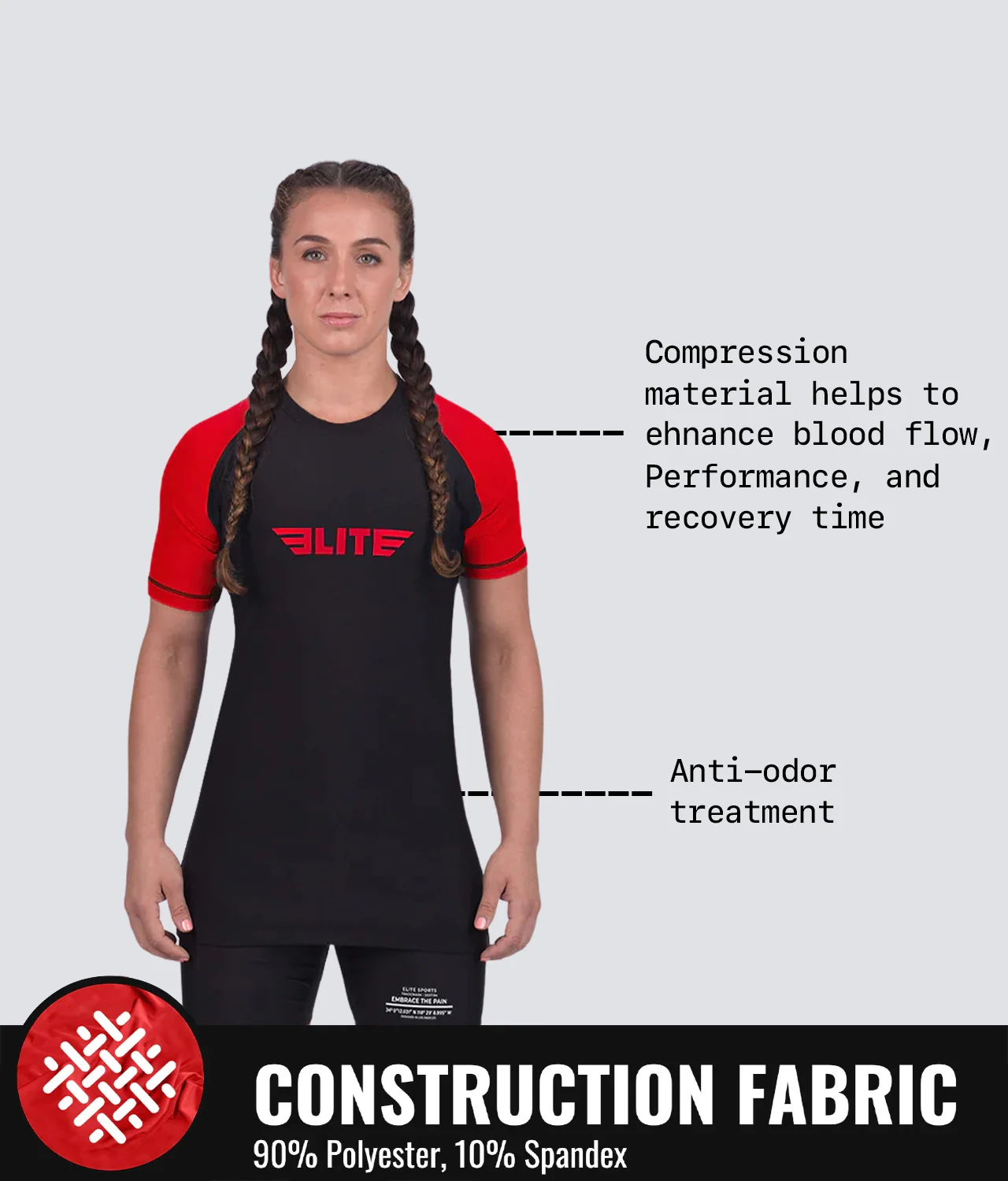Standard Red Short Sleeve No-Gi Womens BJJ Rash Guard - Image 8