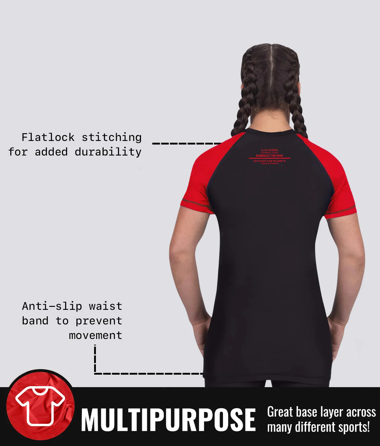 Standard Red Short Sleeve No-Gi Womens BJJ Rash Guard - Image 9