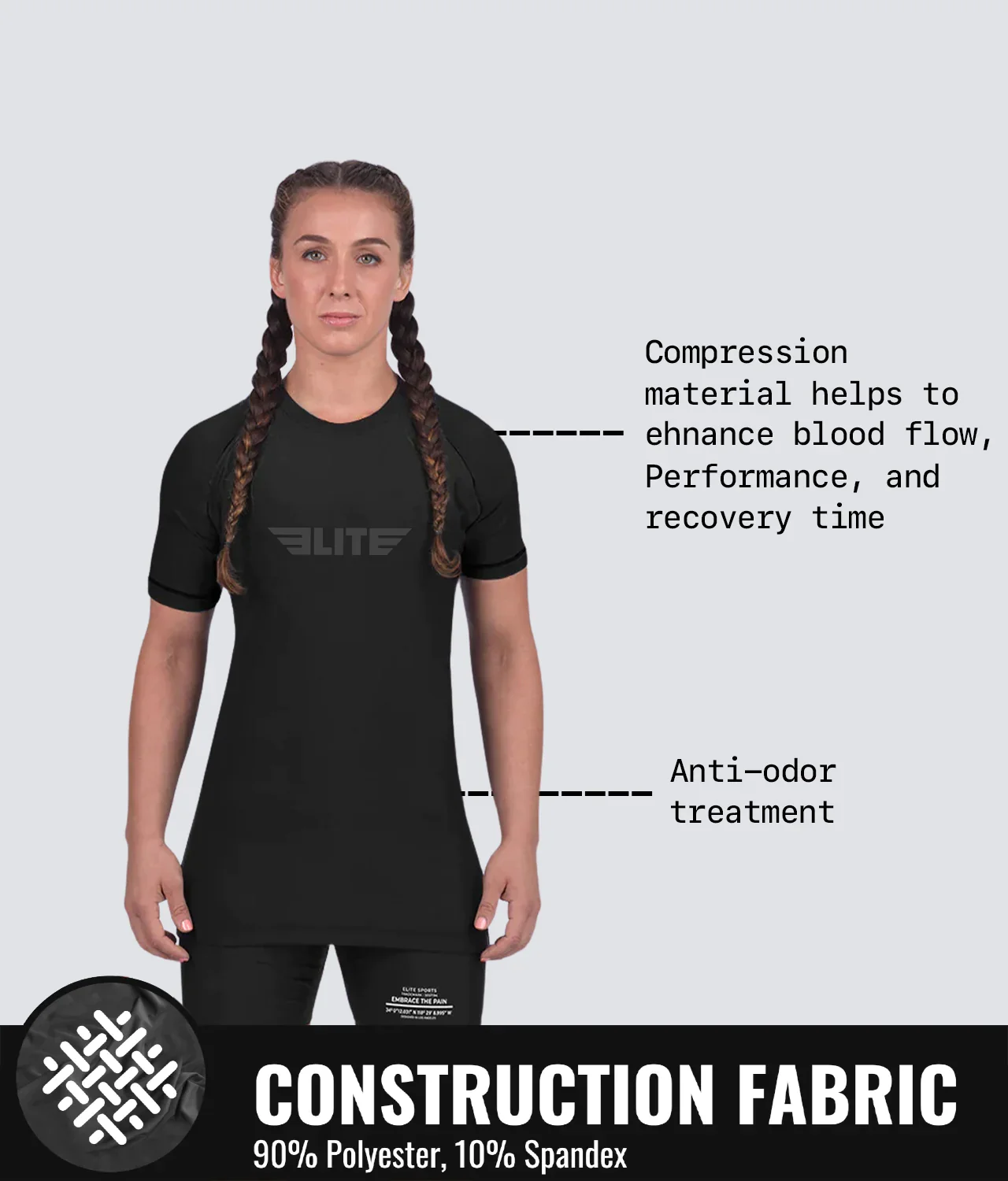 Standard Black Short Sleeve No-Gi Womens BJJ Rash Guard - Image 8