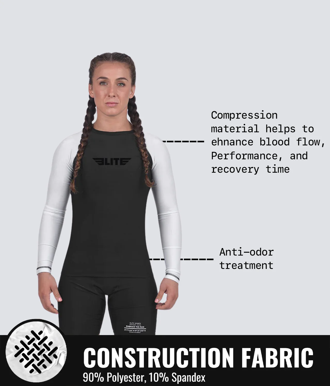 Standard White Long Sleeve No-Gi Womens BJJ Rash Guard - Image 8